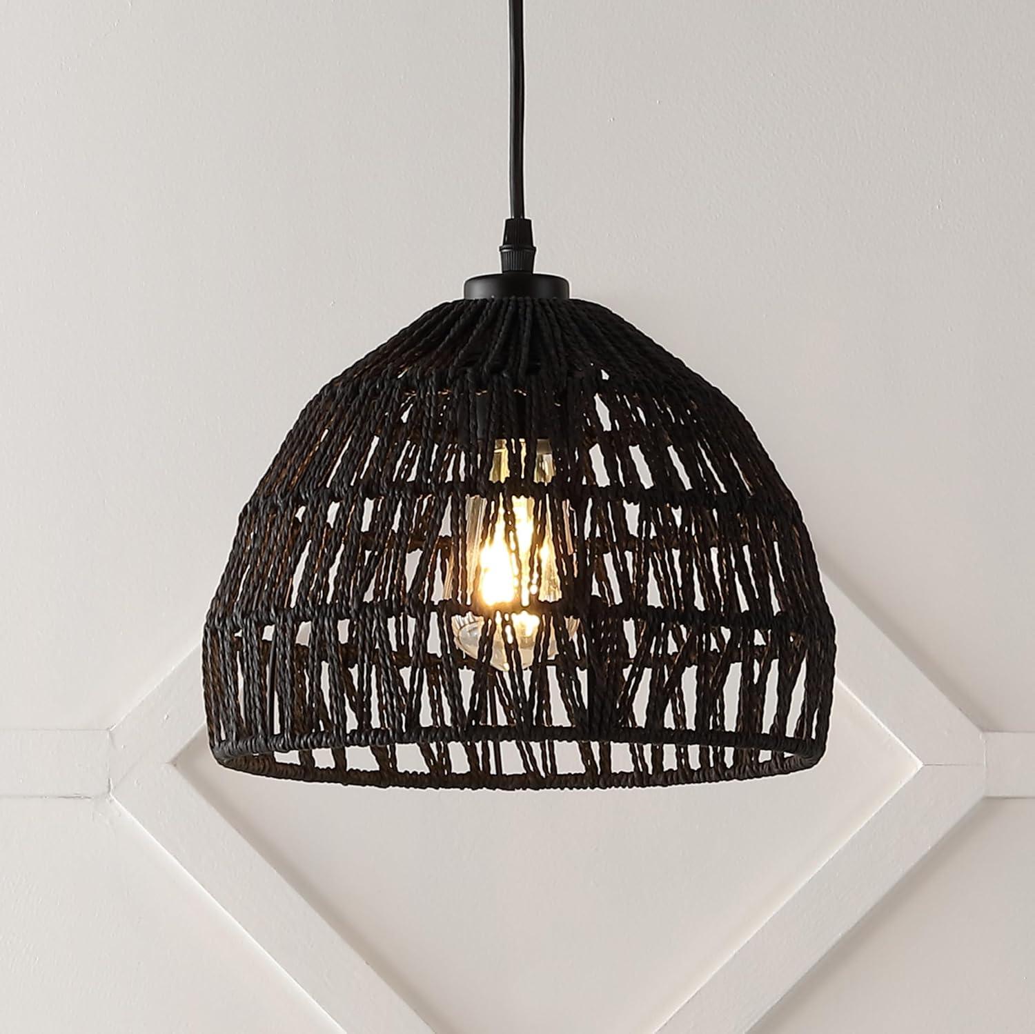 image:imageJONATHAN Y 20 Brown Modern Bohemian Woven Rope LED Pendant Light Fixture Adjustable Dome Ceiling Lamp for Kitchen Island Rope Shade Coastal Farmhouse Decor JYL6504FBlack