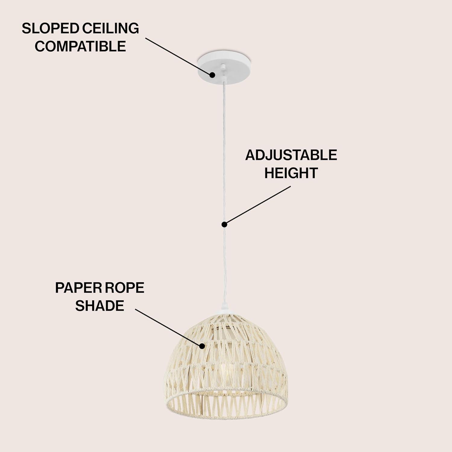 image:imageJONATHAN Y 20 Brown Modern Bohemian Woven Rope LED Pendant Light Fixture Adjustable Dome Ceiling Lamp for Kitchen Island Rope Shade Coastal Farmhouse Decor JYL6504FCream