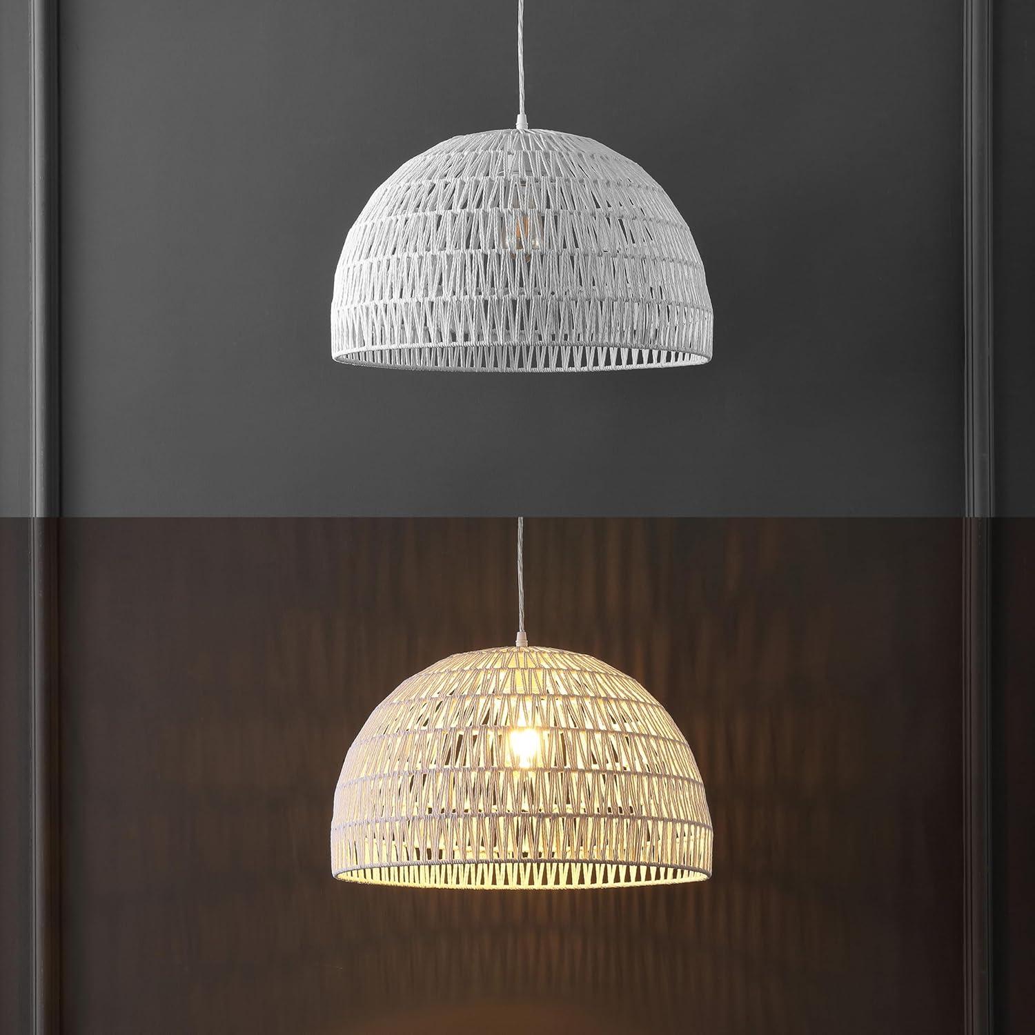 image:imageJONATHAN Y 20 Brown Modern Bohemian Woven Rope LED Pendant Light Fixture Adjustable Dome Ceiling Lamp for Kitchen Island Rope Shade Coastal Farmhouse Decor JYL6504FWhite