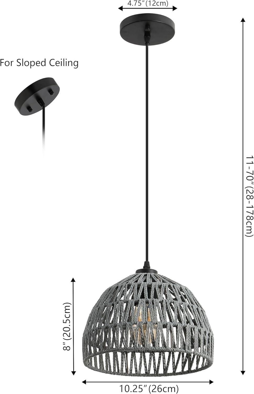 image:imageJONATHAN Y 20 Brown Modern Bohemian Woven Rope LED Pendant Light Fixture Adjustable Dome Ceiling Lamp for Kitchen Island Rope Shade Coastal Farmhouse Decor JYL6504FGray
