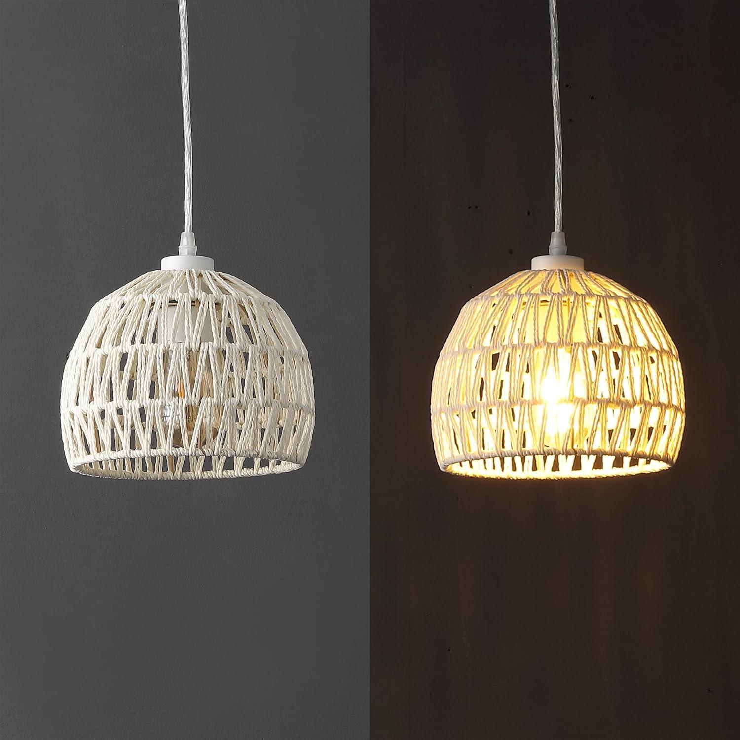 image:imageJONATHAN Y 20 Brown Modern Bohemian Woven Rope LED Pendant Light Fixture Adjustable Dome Ceiling Lamp for Kitchen Island Rope Shade Coastal Farmhouse Decor JYL6504FCream