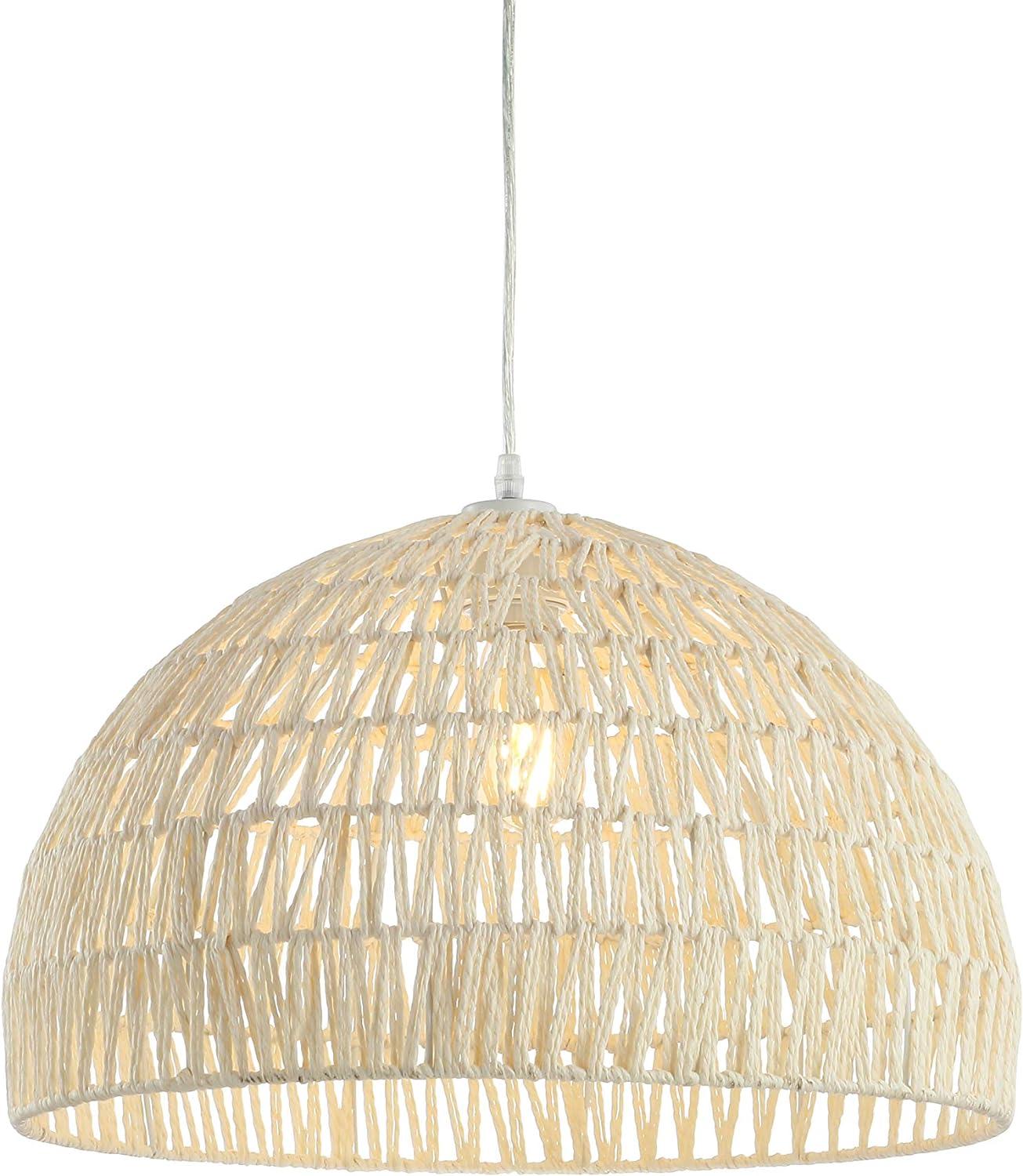 image:imageJONATHAN Y 20 Brown Modern Bohemian Woven Rope LED Pendant Light Fixture Adjustable Dome Ceiling Lamp for Kitchen Island Rope Shade Coastal Farmhouse Decor JYL6504FCream