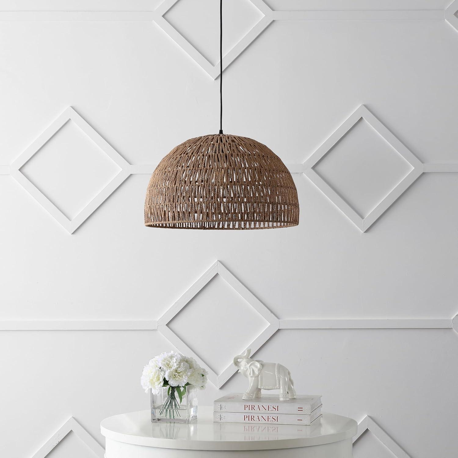 image:imageJONATHAN Y 20 Brown Modern Bohemian Woven Rope LED Pendant Light Fixture Adjustable Dome Ceiling Lamp for Kitchen Island Rope Shade Coastal Farmhouse Decor JYL6504FBrown