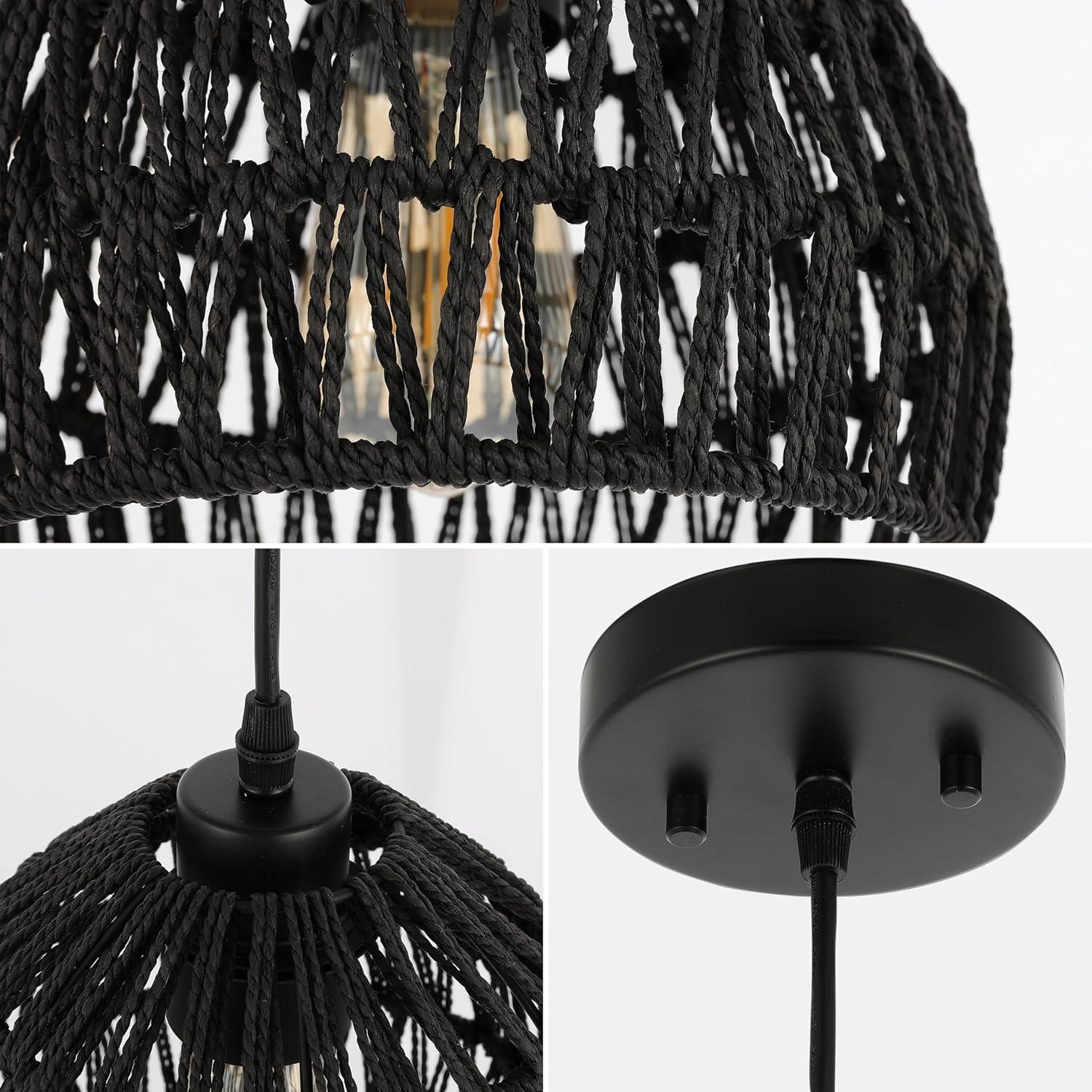 image:imageJONATHAN Y 20 Brown Modern Bohemian Woven Rope LED Pendant Light Fixture Adjustable Dome Ceiling Lamp for Kitchen Island Rope Shade Coastal Farmhouse Decor JYL6504FBlack