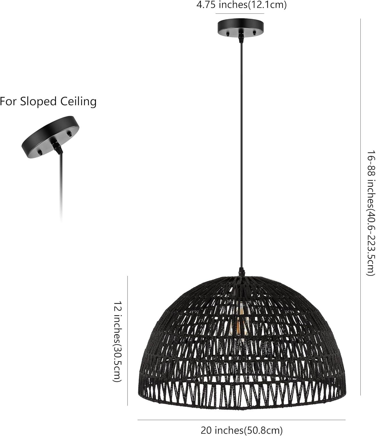 image:imageJONATHAN Y 20 Brown Modern Bohemian Woven Rope LED Pendant Light Fixture Adjustable Dome Ceiling Lamp for Kitchen Island Rope Shade Coastal Farmhouse Decor JYL6504FBlack