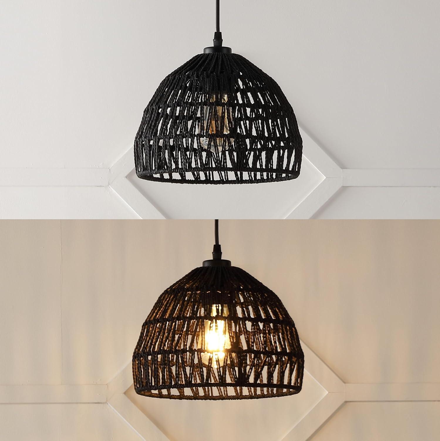 image:imageJONATHAN Y 20 Brown Modern Bohemian Woven Rope LED Pendant Light Fixture Adjustable Dome Ceiling Lamp for Kitchen Island Rope Shade Coastal Farmhouse Decor JYL6504FBlack