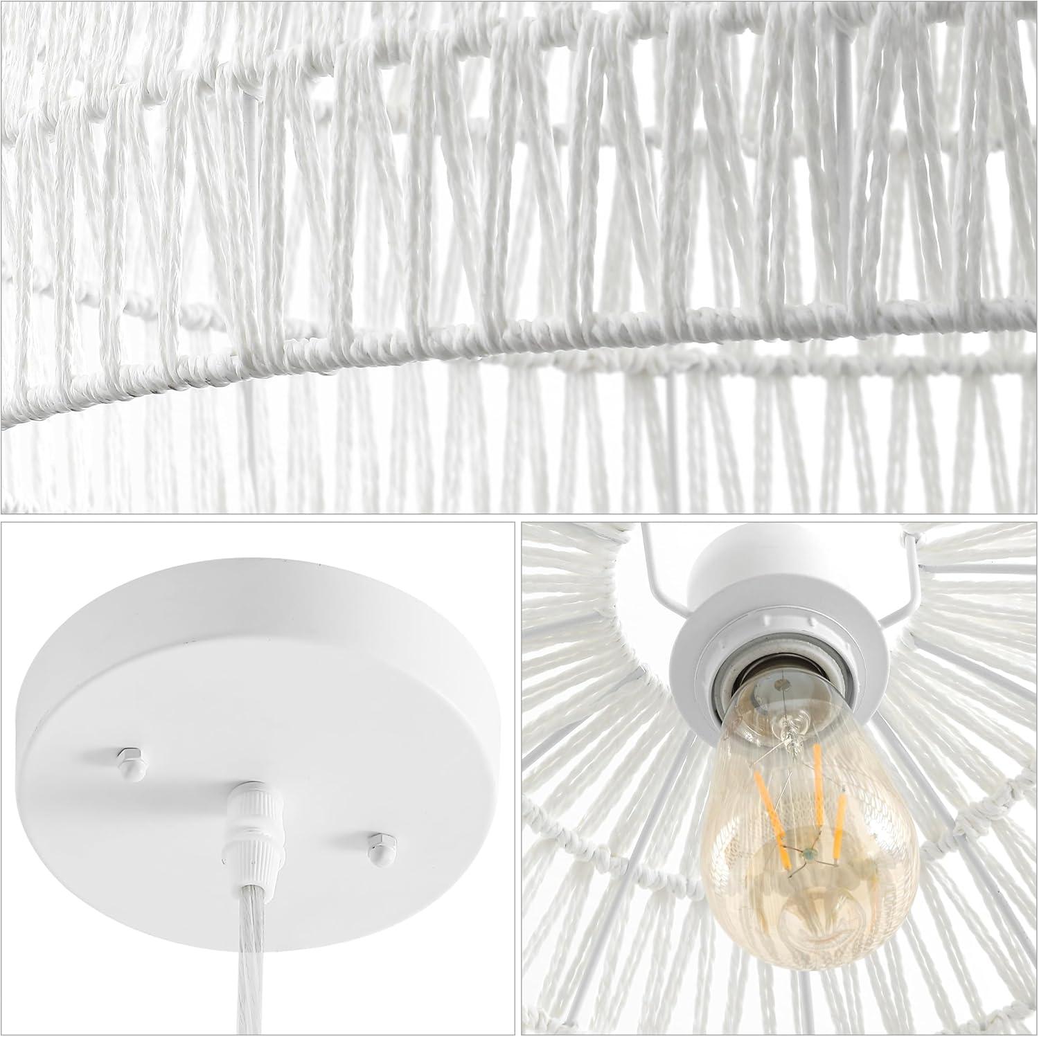 image:imageJONATHAN Y 20 Brown Modern Bohemian Woven Rope LED Pendant Light Fixture Adjustable Dome Ceiling Lamp for Kitchen Island Rope Shade Coastal Farmhouse Decor JYL6504FWhite