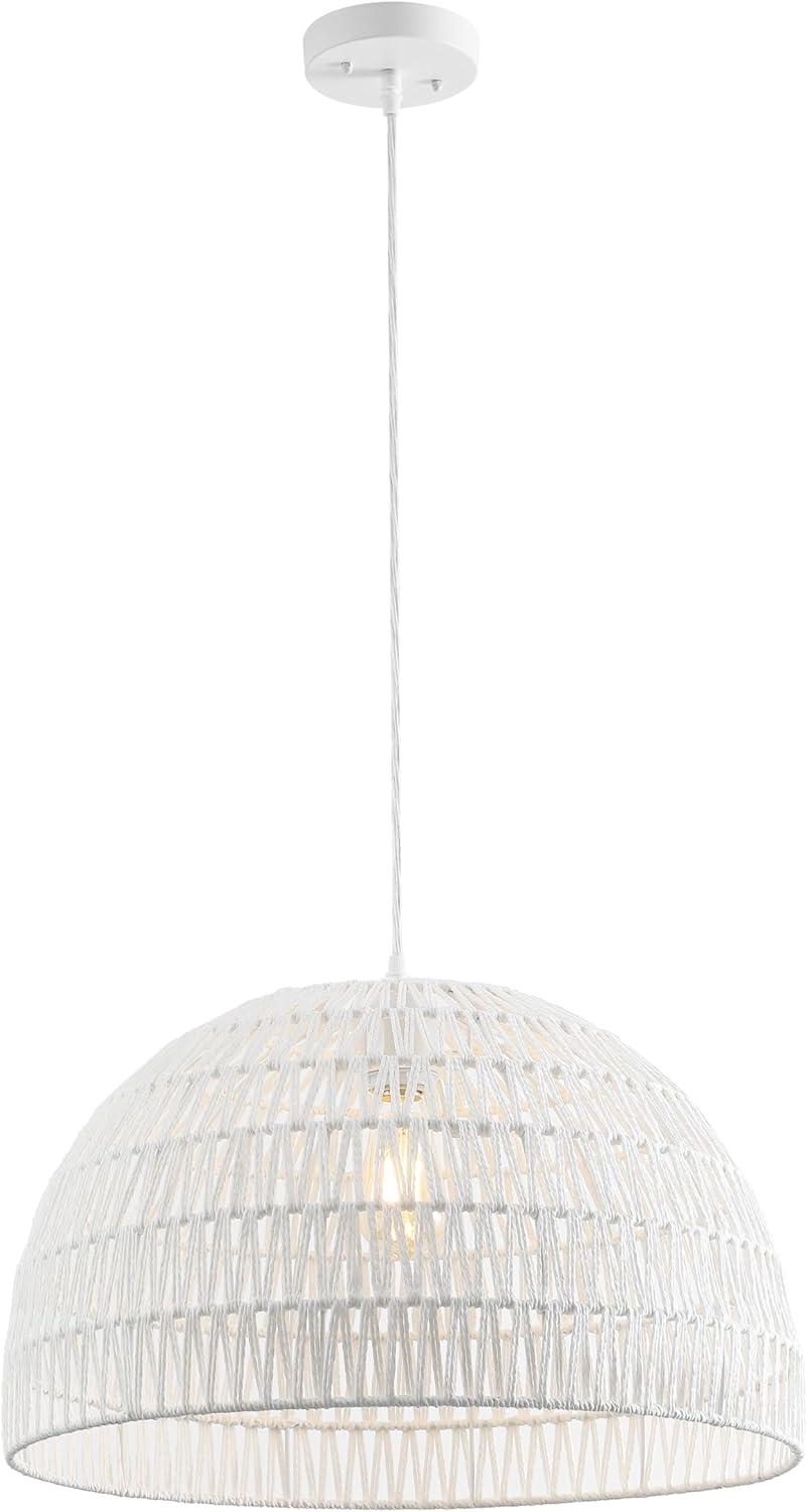 image:imageJONATHAN Y 20 Brown Modern Bohemian Woven Rope LED Pendant Light Fixture Adjustable Dome Ceiling Lamp for Kitchen Island Rope Shade Coastal Farmhouse Decor JYL6504FWhite