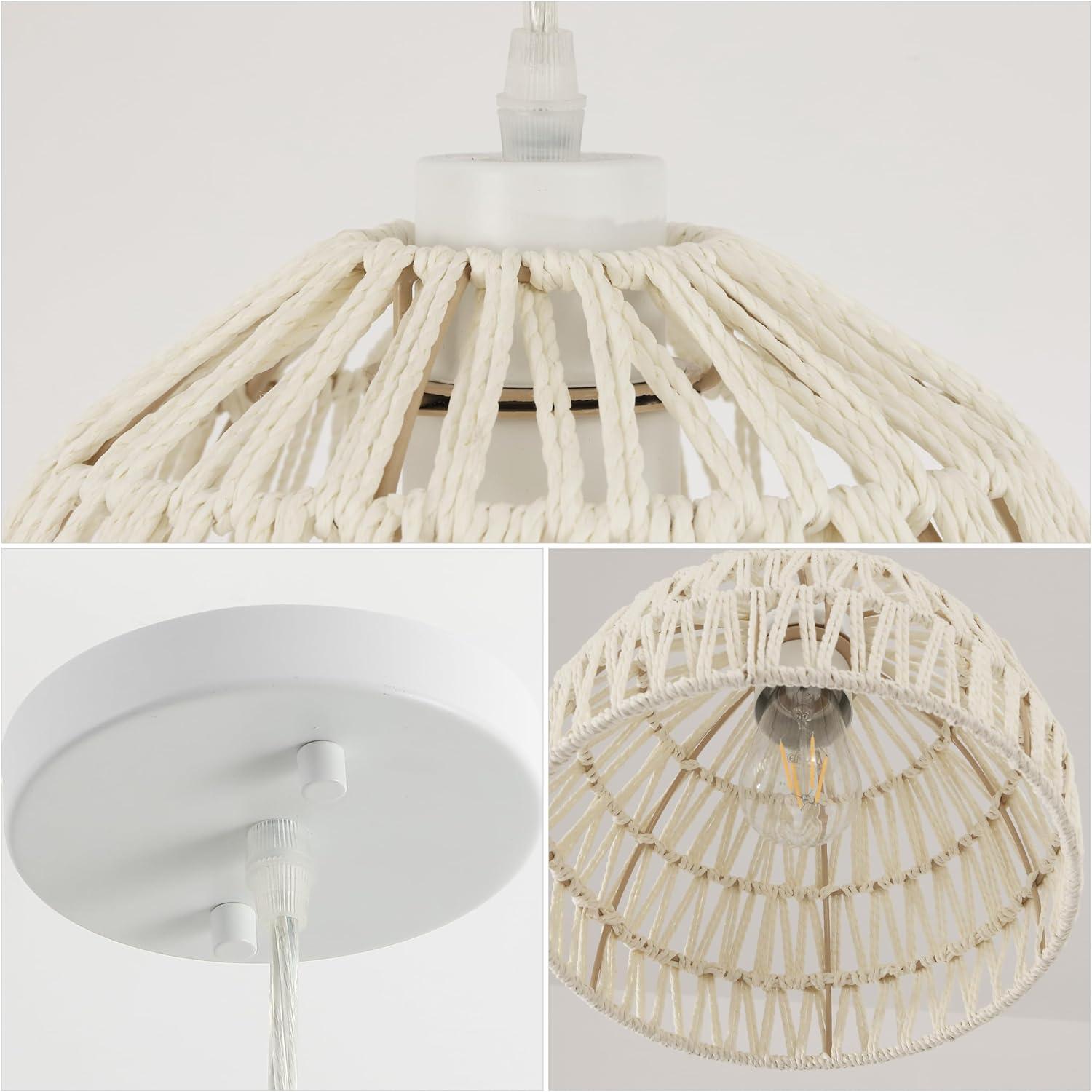 image:imageJONATHAN Y 20 Brown Modern Bohemian Woven Rope LED Pendant Light Fixture Adjustable Dome Ceiling Lamp for Kitchen Island Rope Shade Coastal Farmhouse Decor JYL6504FCream