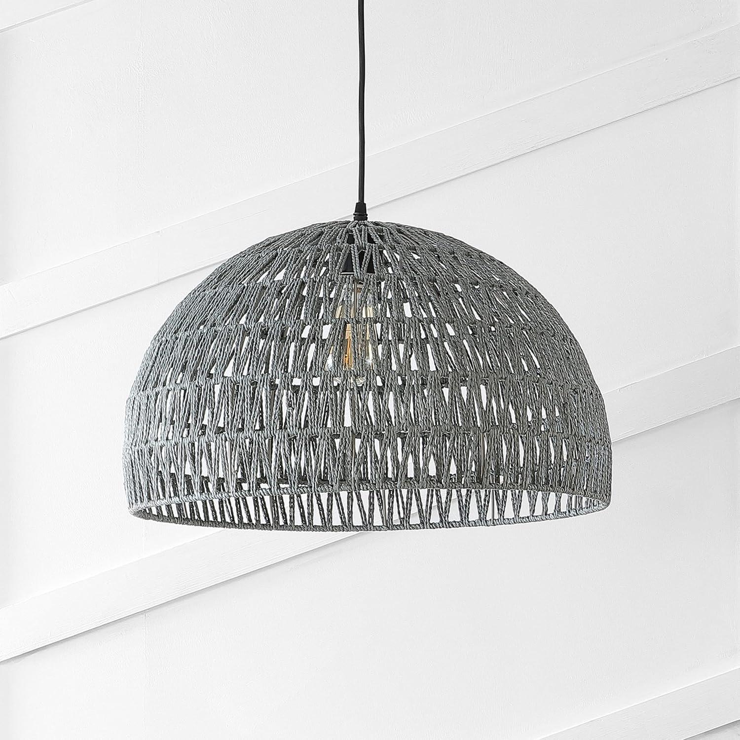 image:imageJONATHAN Y 20 Brown Modern Bohemian Woven Rope LED Pendant Light Fixture Adjustable Dome Ceiling Lamp for Kitchen Island Rope Shade Coastal Farmhouse Decor JYL6504FGray