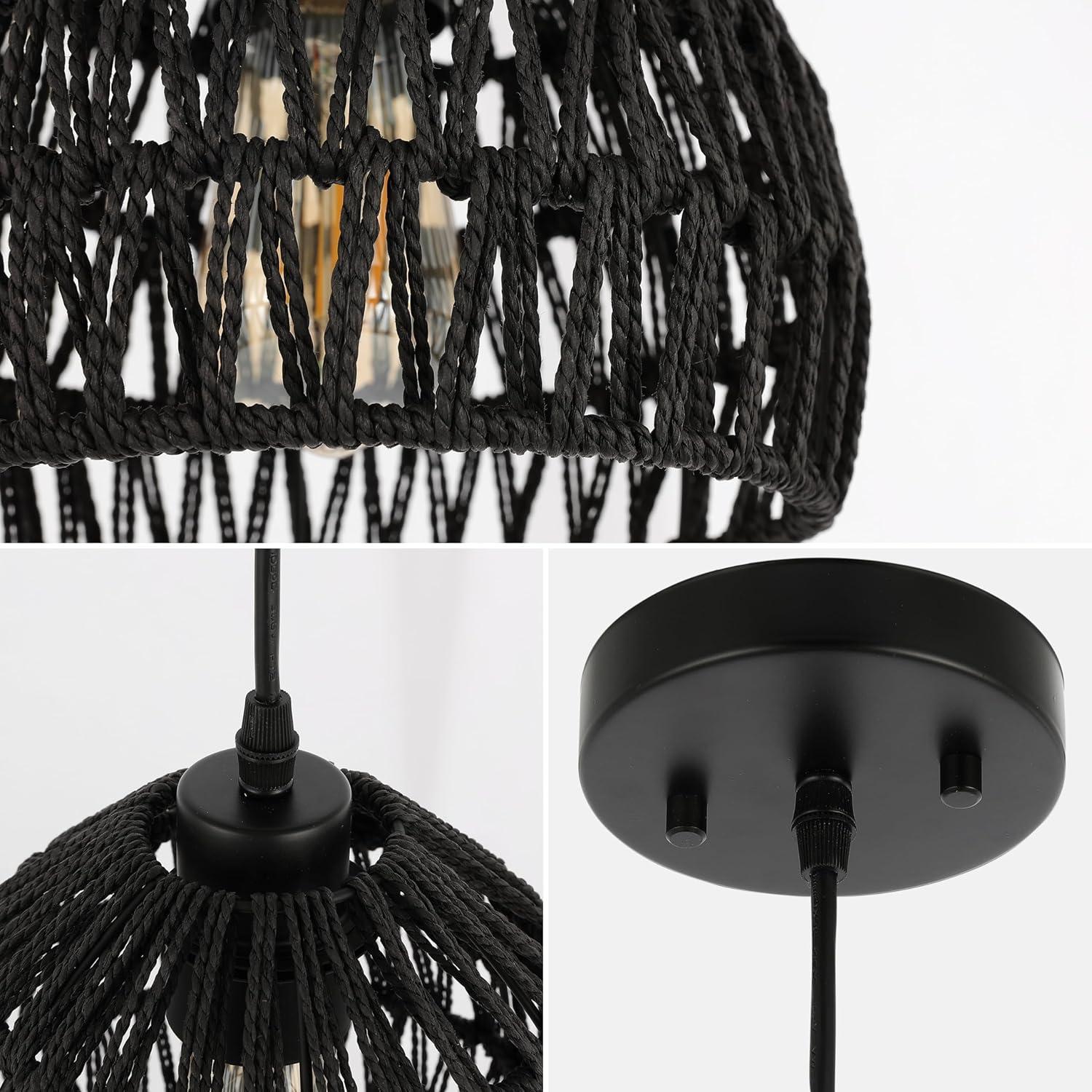 image:imageJONATHAN Y 20 Brown Modern Bohemian Woven Rope LED Pendant Light Fixture Adjustable Dome Ceiling Lamp for Kitchen Island Rope Shade Coastal Farmhouse Decor JYL6504FBlack