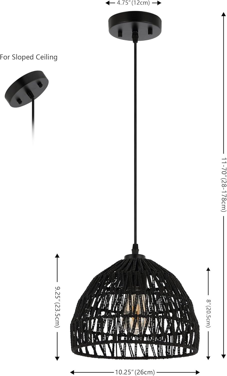 image:imageJONATHAN Y 20 Brown Modern Bohemian Woven Rope LED Pendant Light Fixture Adjustable Dome Ceiling Lamp for Kitchen Island Rope Shade Coastal Farmhouse Decor JYL6504FBlack