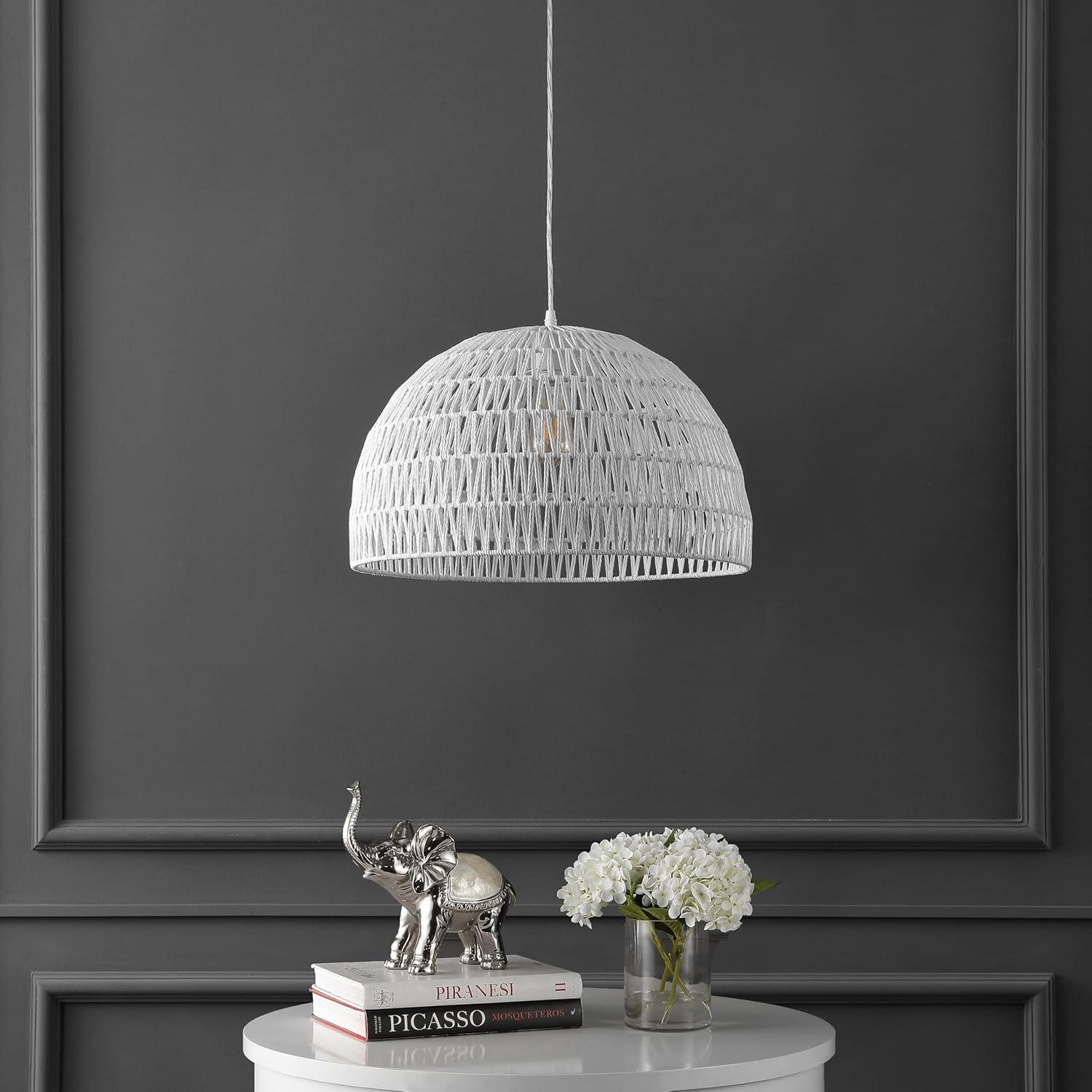 image:imageJONATHAN Y 20 Brown Modern Bohemian Woven Rope LED Pendant Light Fixture Adjustable Dome Ceiling Lamp for Kitchen Island Rope Shade Coastal Farmhouse Decor JYL6504FWhite