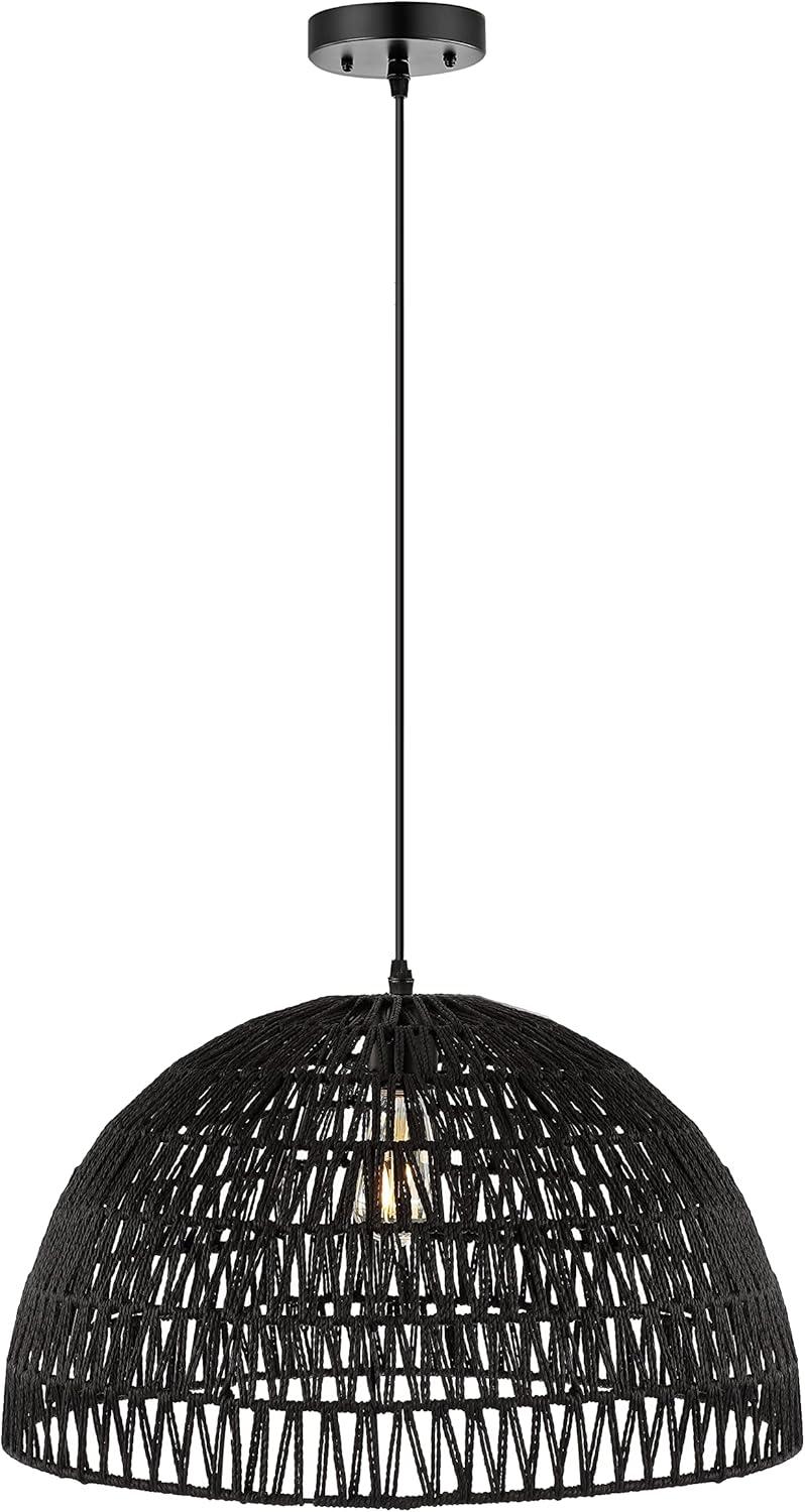 image:imageJONATHAN Y 20 Brown Modern Bohemian Woven Rope LED Pendant Light Fixture Adjustable Dome Ceiling Lamp for Kitchen Island Rope Shade Coastal Farmhouse Decor JYL6504FBlack