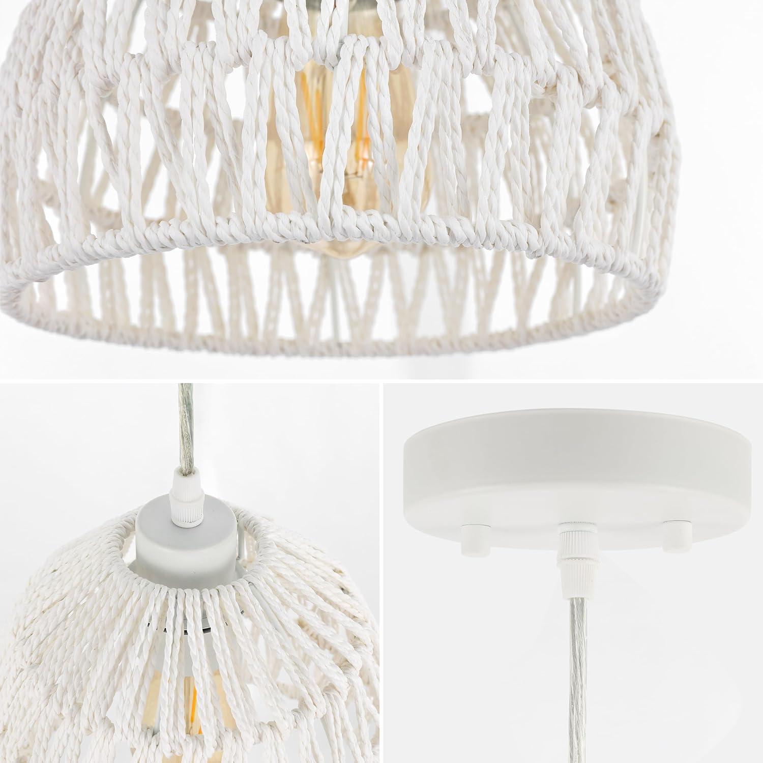 image:imageJONATHAN Y 20 Brown Modern Bohemian Woven Rope LED Pendant Light Fixture Adjustable Dome Ceiling Lamp for Kitchen Island Rope Shade Coastal Farmhouse Decor JYL6504FWhite