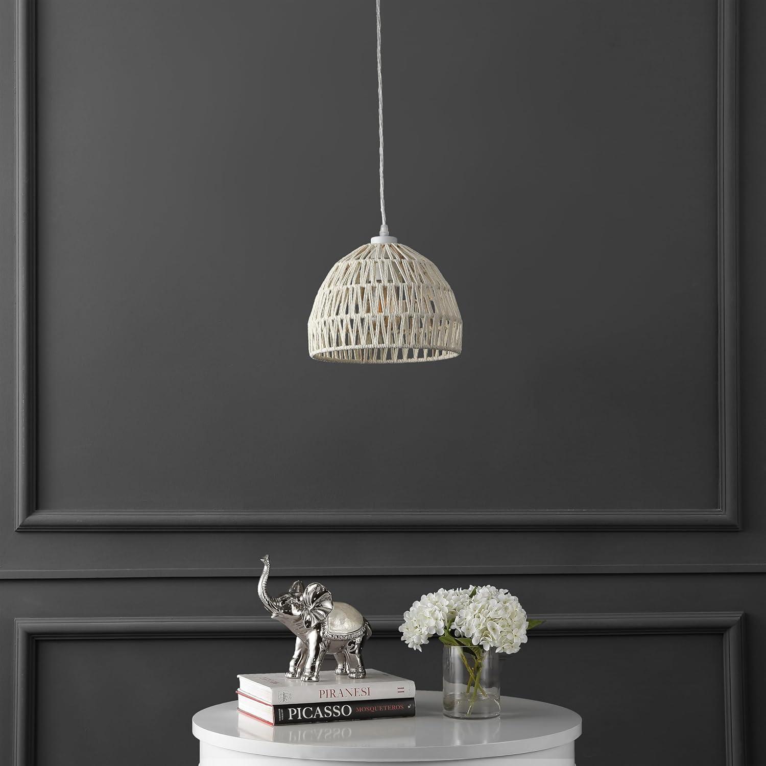 image:imageJONATHAN Y 20 Brown Modern Bohemian Woven Rope LED Pendant Light Fixture Adjustable Dome Ceiling Lamp for Kitchen Island Rope Shade Coastal Farmhouse Decor JYL6504FCream