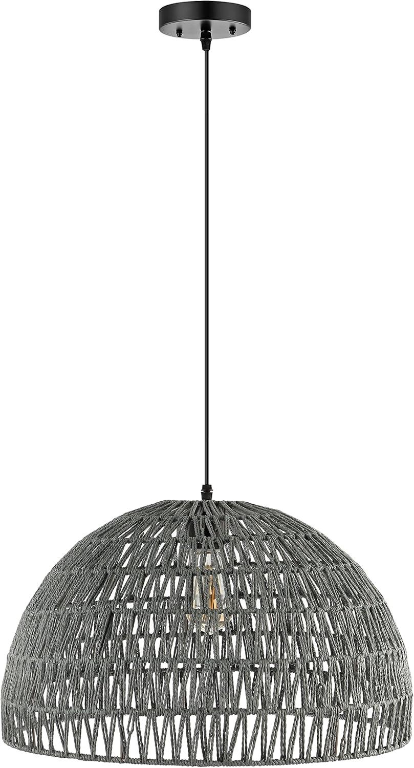 image:imageJONATHAN Y 20 Brown Modern Bohemian Woven Rope LED Pendant Light Fixture Adjustable Dome Ceiling Lamp for Kitchen Island Rope Shade Coastal Farmhouse Decor JYL6504FGray