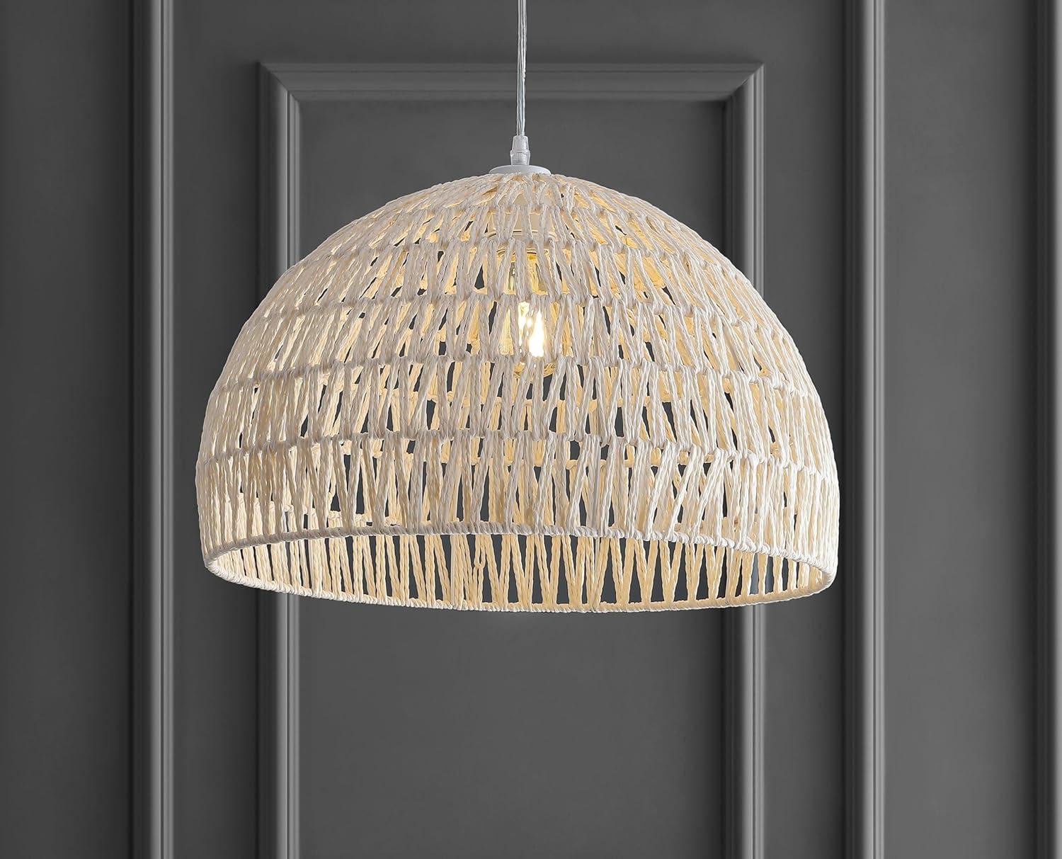 image:imageJONATHAN Y 20 Brown Modern Bohemian Woven Rope LED Pendant Light Fixture Adjustable Dome Ceiling Lamp for Kitchen Island Rope Shade Coastal Farmhouse Decor JYL6504FCream