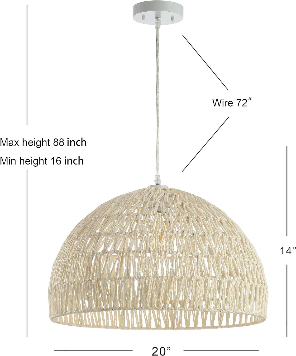 image:imageJONATHAN Y 20 Brown Modern Bohemian Woven Rope LED Pendant Light Fixture Adjustable Dome Ceiling Lamp for Kitchen Island Rope Shade Coastal Farmhouse Decor JYL6504FCream