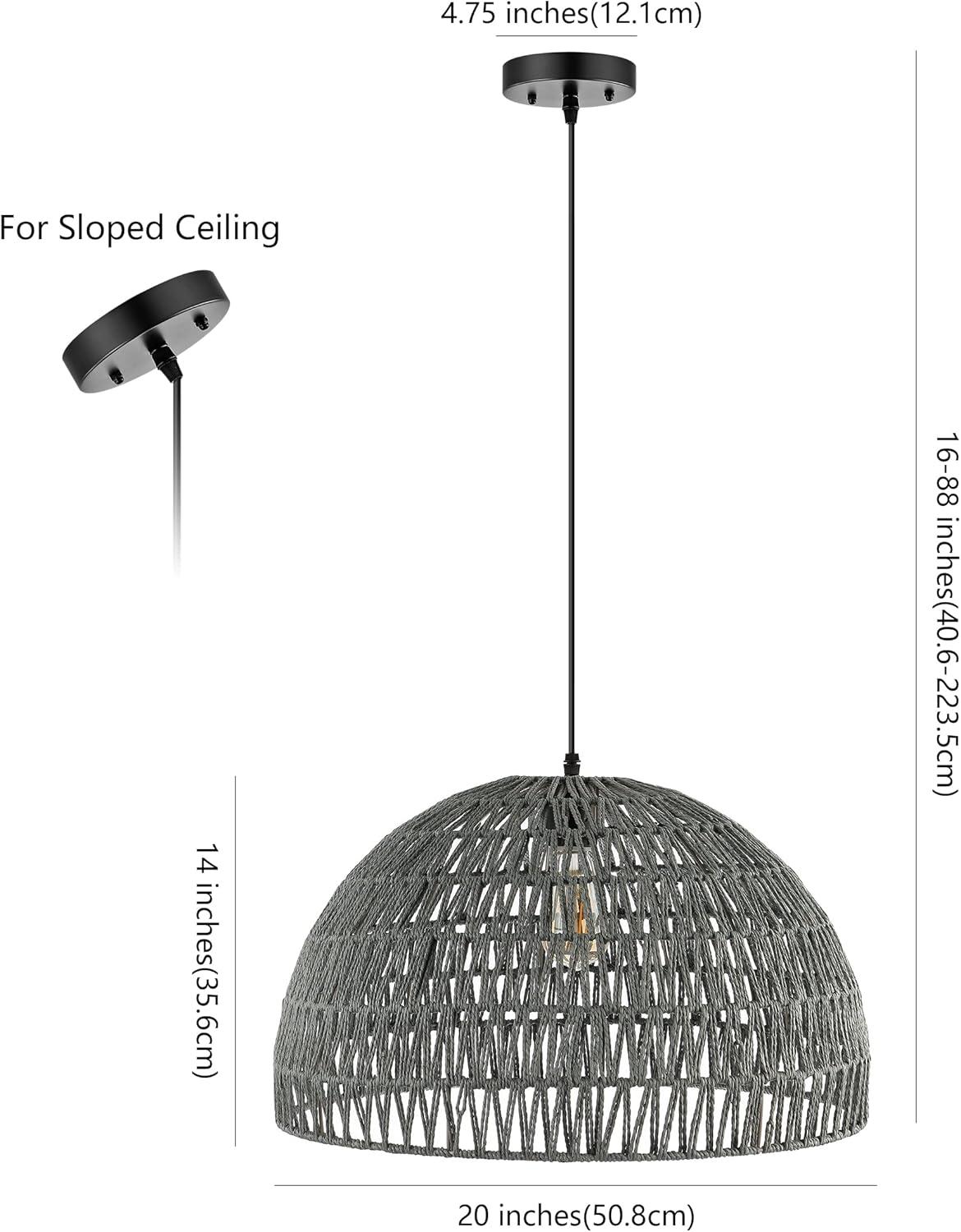 image:imageJONATHAN Y 20 Brown Modern Bohemian Woven Rope LED Pendant Light Fixture Adjustable Dome Ceiling Lamp for Kitchen Island Rope Shade Coastal Farmhouse Decor JYL6504FGray