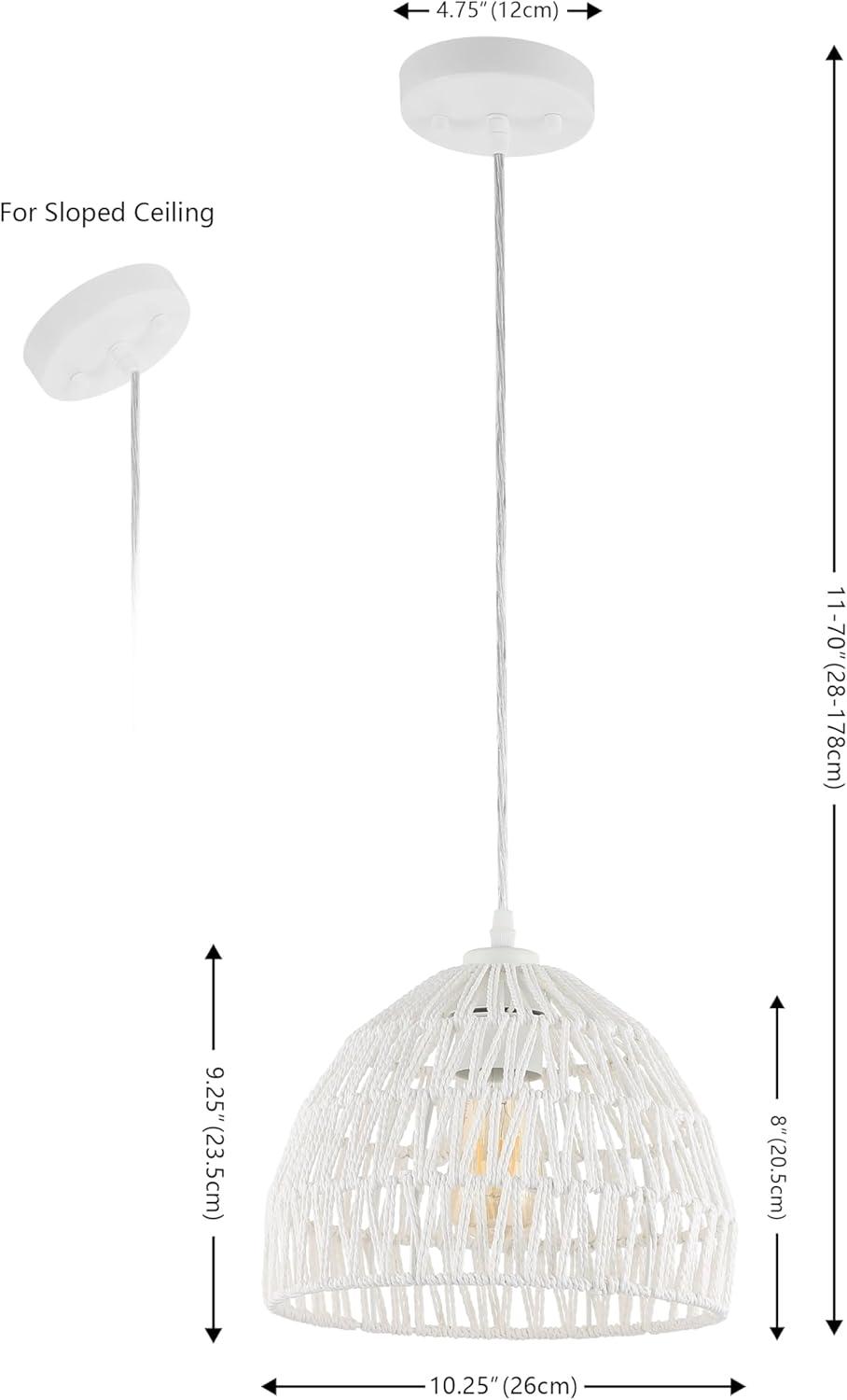 image:imageJONATHAN Y 20 Brown Modern Bohemian Woven Rope LED Pendant Light Fixture Adjustable Dome Ceiling Lamp for Kitchen Island Rope Shade Coastal Farmhouse Decor JYL6504FWhite