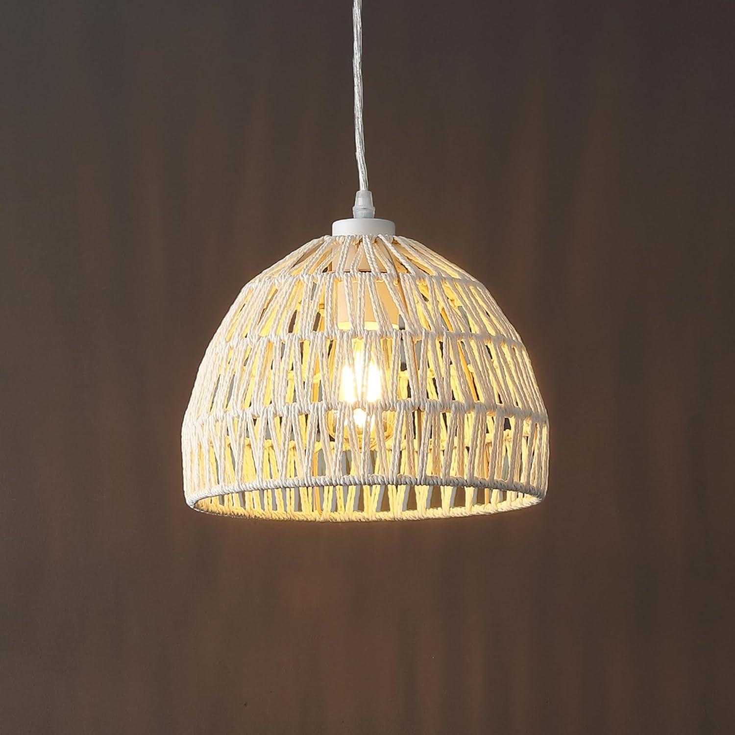 image:imageJONATHAN Y 20 Brown Modern Bohemian Woven Rope LED Pendant Light Fixture Adjustable Dome Ceiling Lamp for Kitchen Island Rope Shade Coastal Farmhouse Decor JYL6504FCream