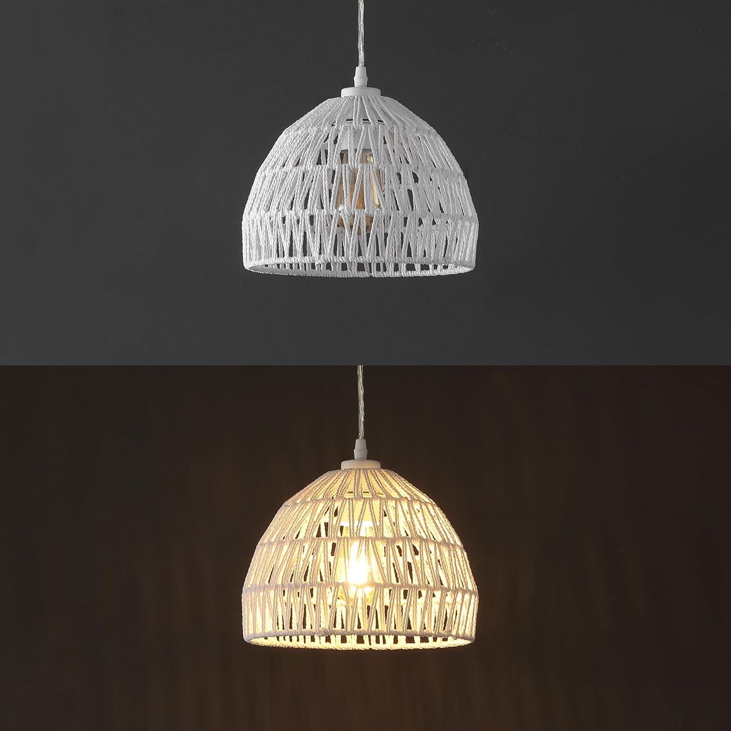 image:imageJONATHAN Y 20 Brown Modern Bohemian Woven Rope LED Pendant Light Fixture Adjustable Dome Ceiling Lamp for Kitchen Island Rope Shade Coastal Farmhouse Decor JYL6504FWhite