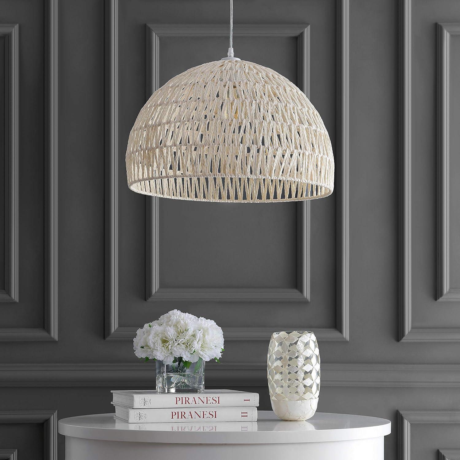 image:imageJONATHAN Y 20 Brown Modern Bohemian Woven Rope LED Pendant Light Fixture Adjustable Dome Ceiling Lamp for Kitchen Island Rope Shade Coastal Farmhouse Decor JYL6504FCream