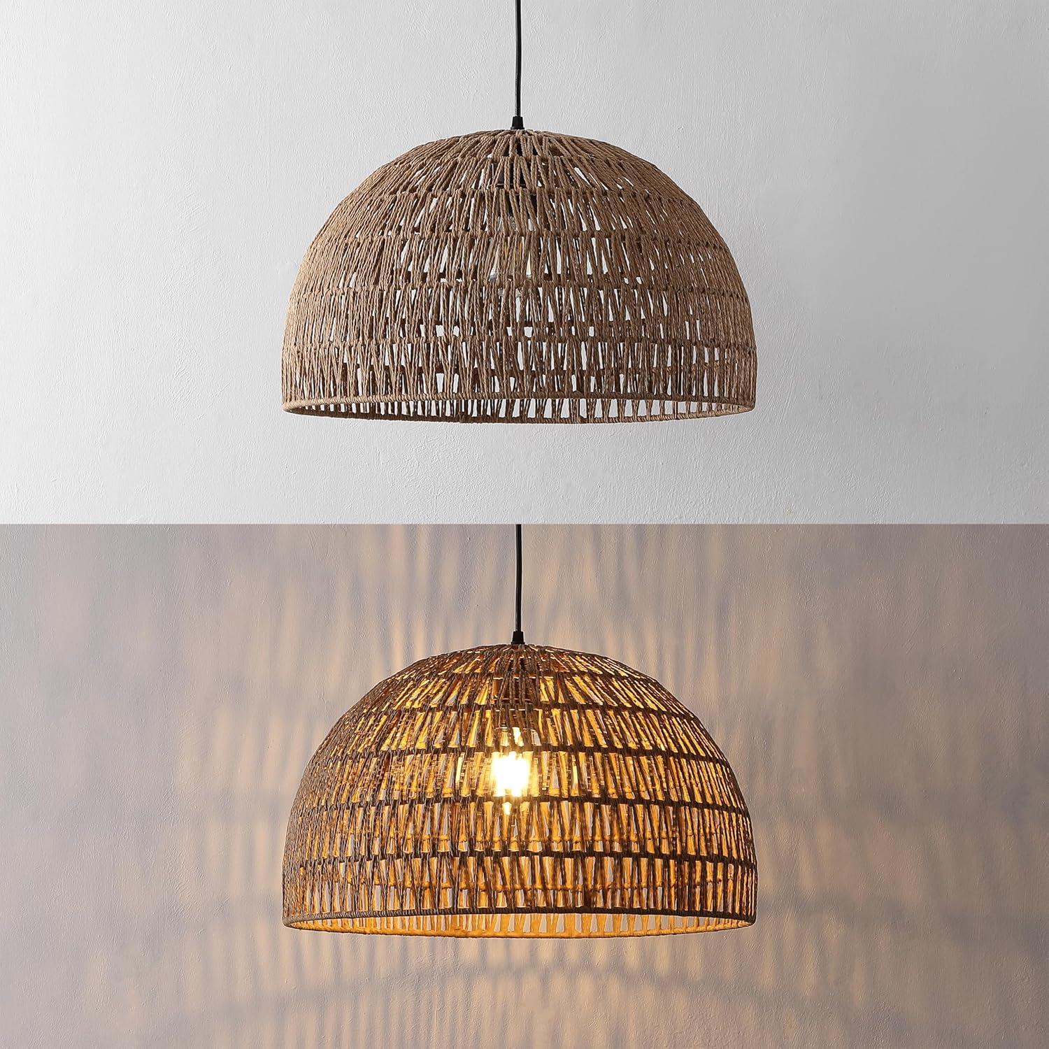 image:imageJONATHAN Y 20 Brown Modern Bohemian Woven Rope LED Pendant Light Fixture Adjustable Dome Ceiling Lamp for Kitchen Island Rope Shade Coastal Farmhouse Decor JYL6504FBrown