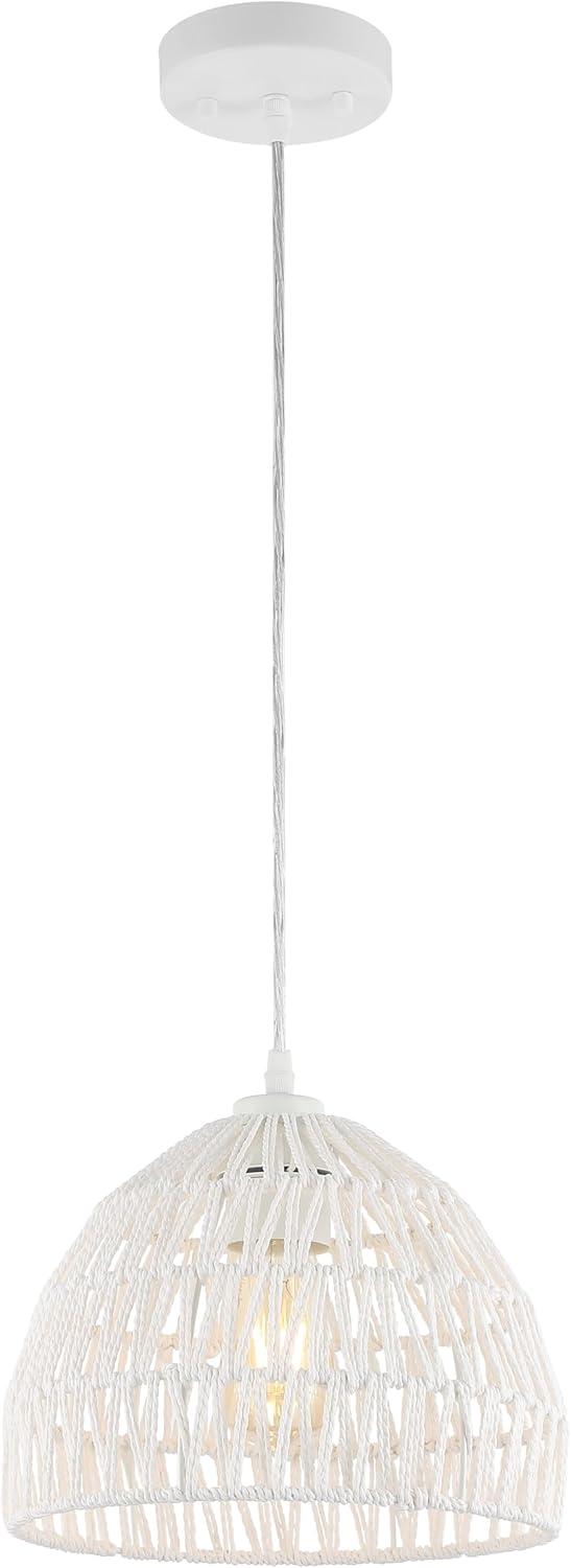 image:imageJONATHAN Y 20 Brown Modern Bohemian Woven Rope LED Pendant Light Fixture Adjustable Dome Ceiling Lamp for Kitchen Island Rope Shade Coastal Farmhouse Decor JYL6504FWhite