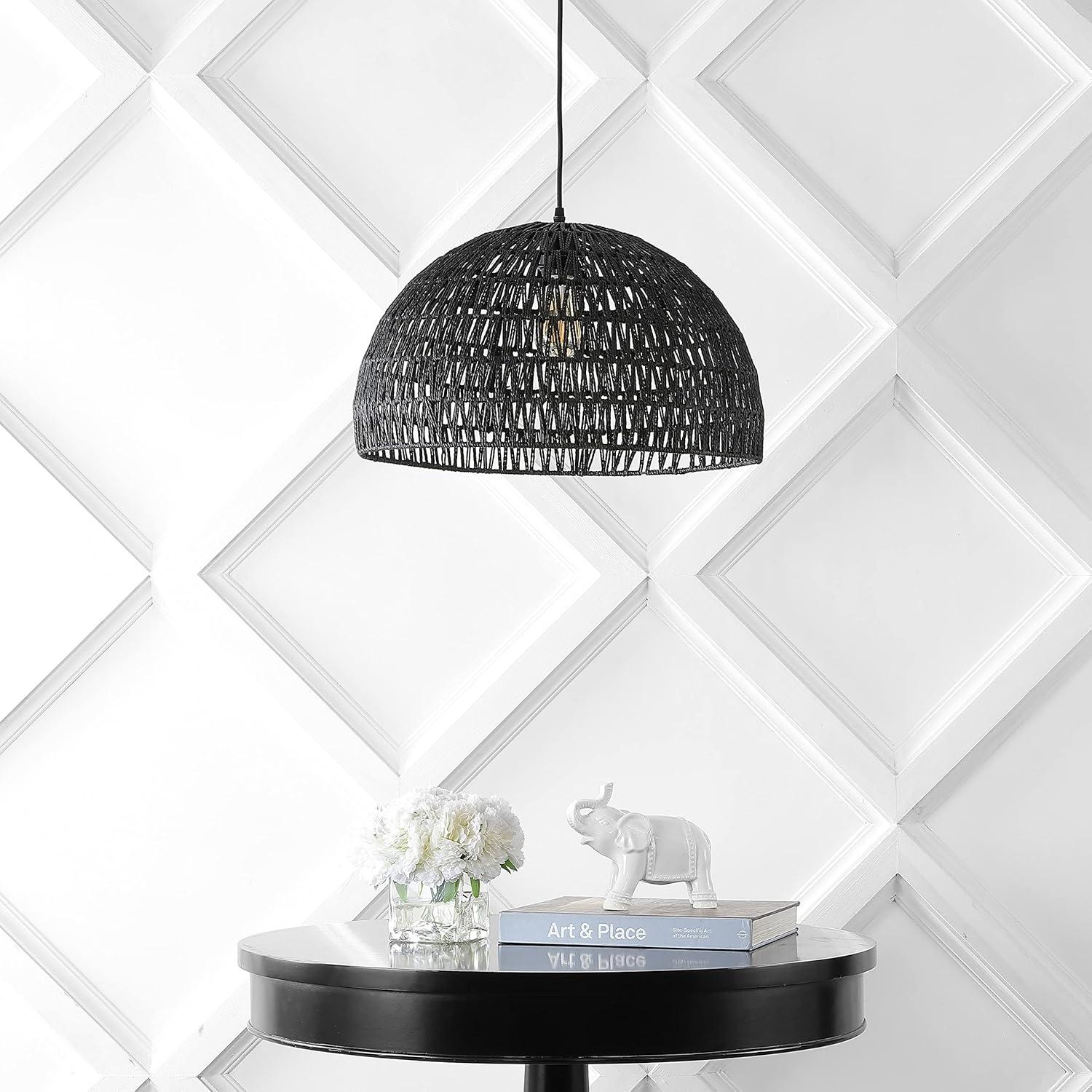 image:imageJONATHAN Y 20 Brown Modern Bohemian Woven Rope LED Pendant Light Fixture Adjustable Dome Ceiling Lamp for Kitchen Island Rope Shade Coastal Farmhouse Decor JYL6504FBlack