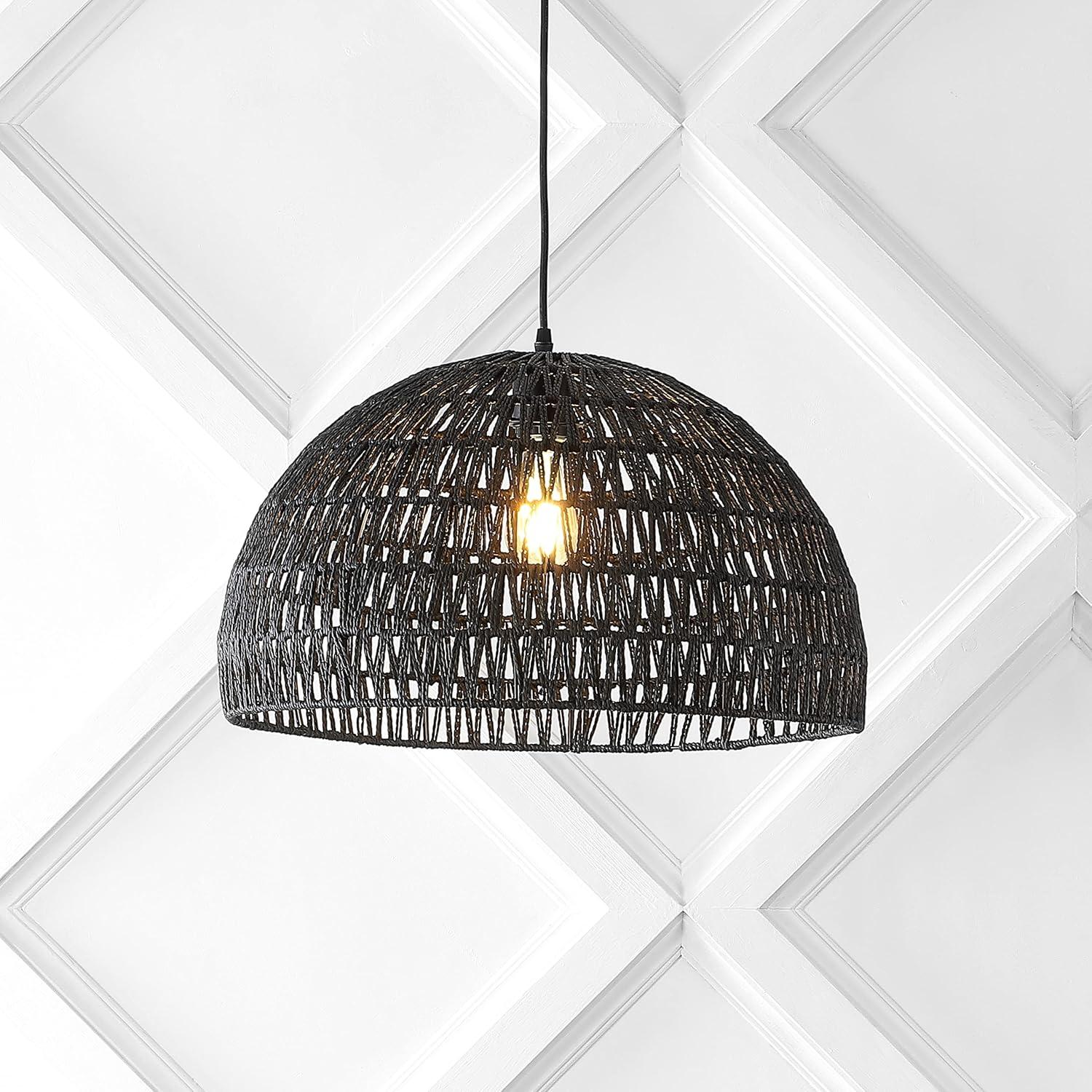 image:imageJONATHAN Y 20 Brown Modern Bohemian Woven Rope LED Pendant Light Fixture Adjustable Dome Ceiling Lamp for Kitchen Island Rope Shade Coastal Farmhouse Decor JYL6504FBlack