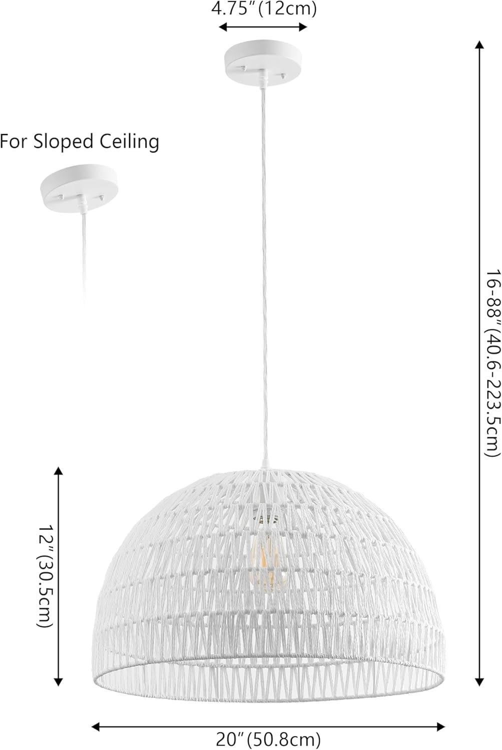image:imageJONATHAN Y 20 Brown Modern Bohemian Woven Rope LED Pendant Light Fixture Adjustable Dome Ceiling Lamp for Kitchen Island Rope Shade Coastal Farmhouse Decor JYL6504FWhite
