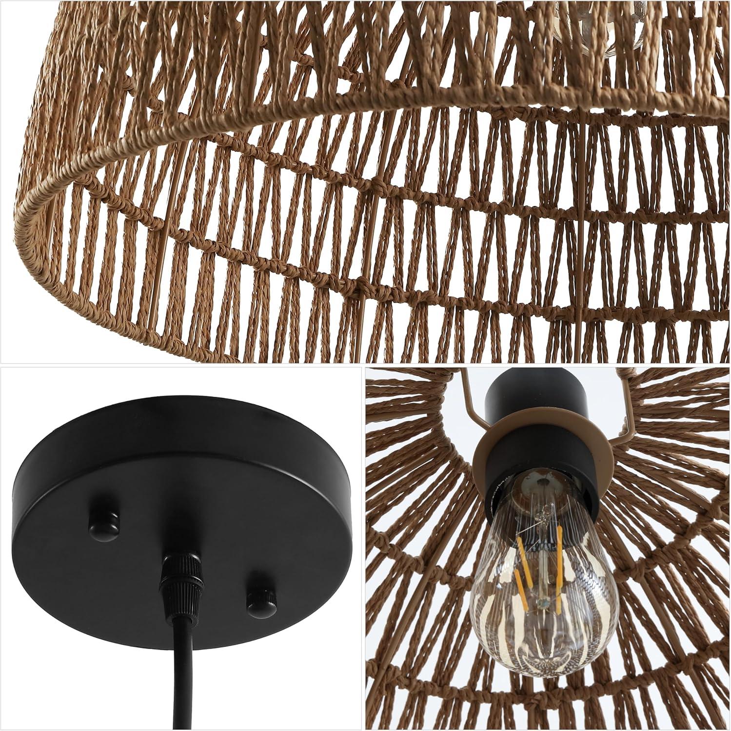 image:imageJONATHAN Y 20 Brown Modern Bohemian Woven Rope LED Pendant Light Fixture Adjustable Dome Ceiling Lamp for Kitchen Island Rope Shade Coastal Farmhouse Decor JYL6504FBrown