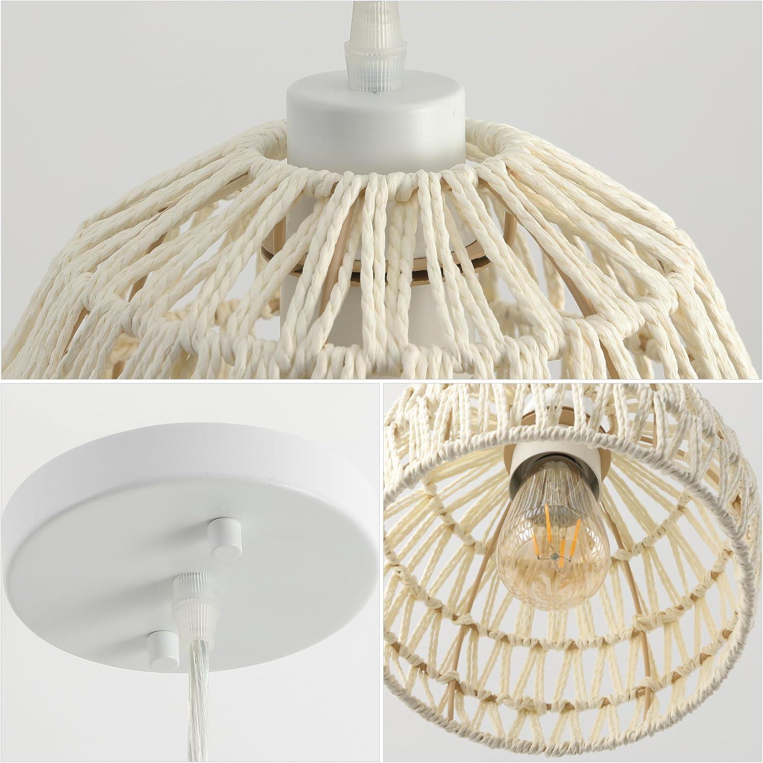 image:imageJONATHAN Y 20 Brown Modern Bohemian Woven Rope LED Pendant Light Fixture Adjustable Dome Ceiling Lamp for Kitchen Island Rope Shade Coastal Farmhouse Decor JYL6504FCream