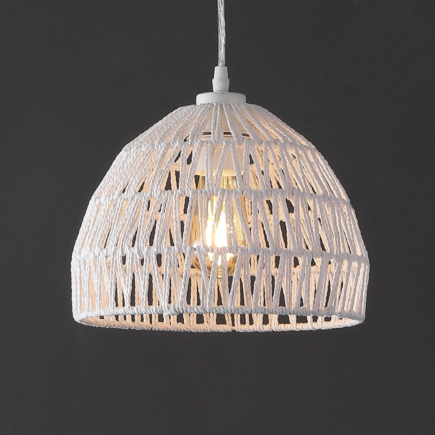 image:imageJONATHAN Y 20 Brown Modern Bohemian Woven Rope LED Pendant Light Fixture Adjustable Dome Ceiling Lamp for Kitchen Island Rope Shade Coastal Farmhouse Decor JYL6504FWhite
