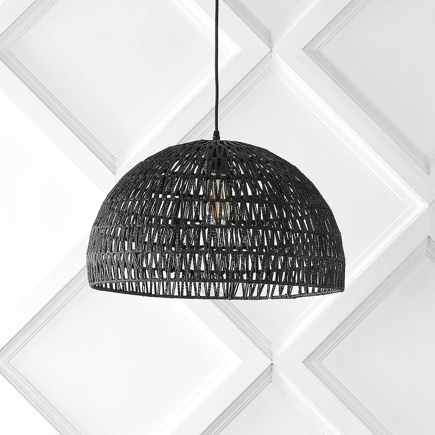 image:imageJONATHAN Y 20 Brown Modern Bohemian Woven Rope LED Pendant Light Fixture Adjustable Dome Ceiling Lamp for Kitchen Island Rope Shade Coastal Farmhouse Decor JYL6504FBlack