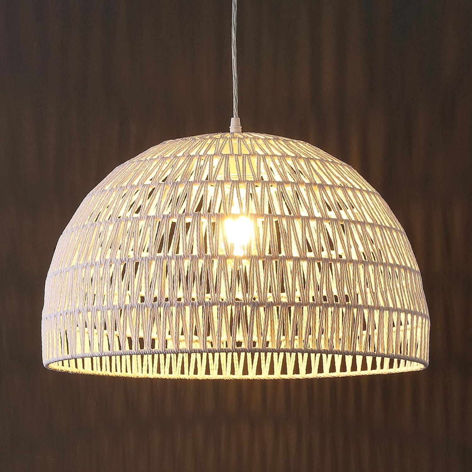 image:imageJONATHAN Y 20 Brown Modern Bohemian Woven Rope LED Pendant Light Fixture Adjustable Dome Ceiling Lamp for Kitchen Island Rope Shade Coastal Farmhouse Decor JYL6504FWhite