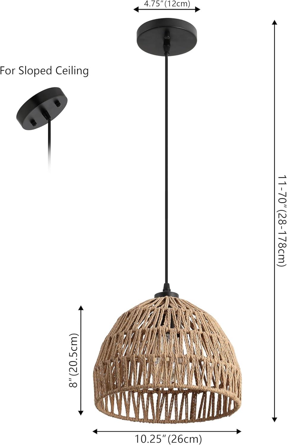 image:imageJONATHAN Y 20 Brown Modern Bohemian Woven Rope LED Pendant Light Fixture Adjustable Dome Ceiling Lamp for Kitchen Island Rope Shade Coastal Farmhouse Decor JYL6504FBrownBlack