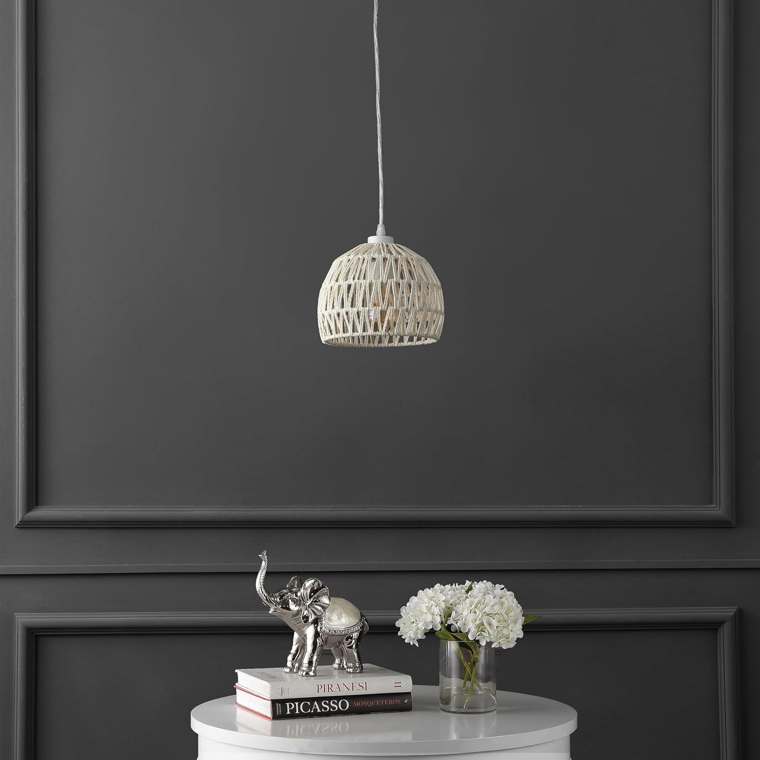 image:imageJONATHAN Y 20 Brown Modern Bohemian Woven Rope LED Pendant Light Fixture Adjustable Dome Ceiling Lamp for Kitchen Island Rope Shade Coastal Farmhouse Decor JYL6504FCream