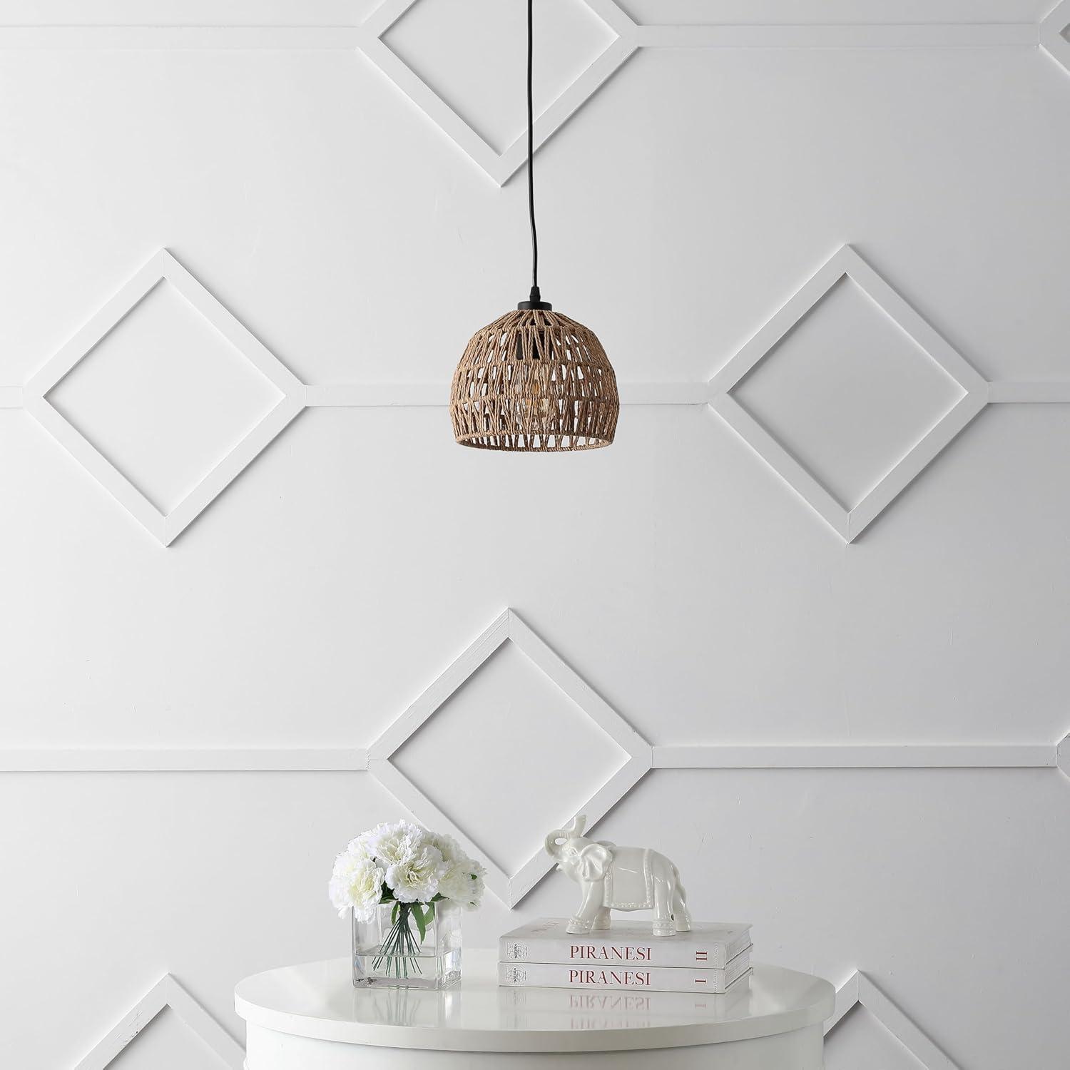 image:imageJONATHAN Y 20 Brown Modern Bohemian Woven Rope LED Pendant Light Fixture Adjustable Dome Ceiling Lamp for Kitchen Island Rope Shade Coastal Farmhouse Decor JYL6504FBrownBlack