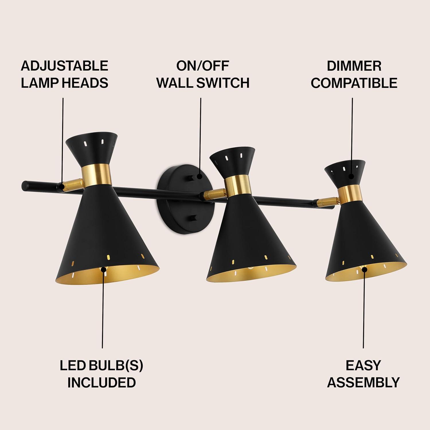 image:imageJONATHAN Y 305 BlackGold 3Light MidCentury LED Track Light Fixture Adjustable Black Metal Shades Retro Spotlight for Kitchen Living Room LED Bulbs Included JYL9905ABlackBrass Gold