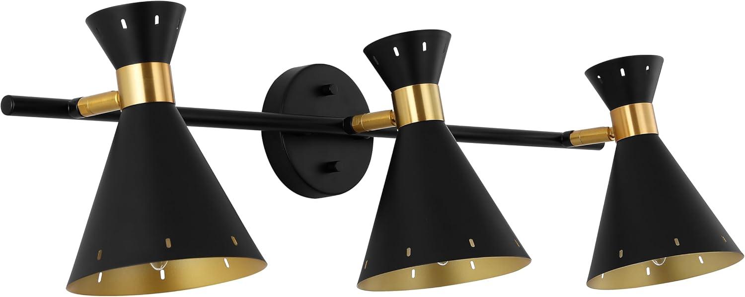 image:imageJONATHAN Y 305 BlackGold 3Light MidCentury LED Track Light Fixture Adjustable Black Metal Shades Retro Spotlight for Kitchen Living Room LED Bulbs Included JYL9905ABlackBrass Gold