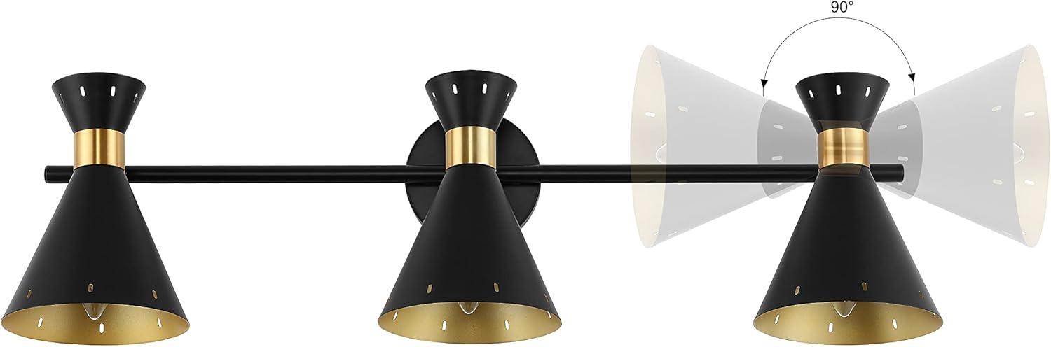 image:imageJONATHAN Y 305 BlackGold 3Light MidCentury LED Track Light Fixture Adjustable Black Metal Shades Retro Spotlight for Kitchen Living Room LED Bulbs Included JYL9905ABlackBrass Gold