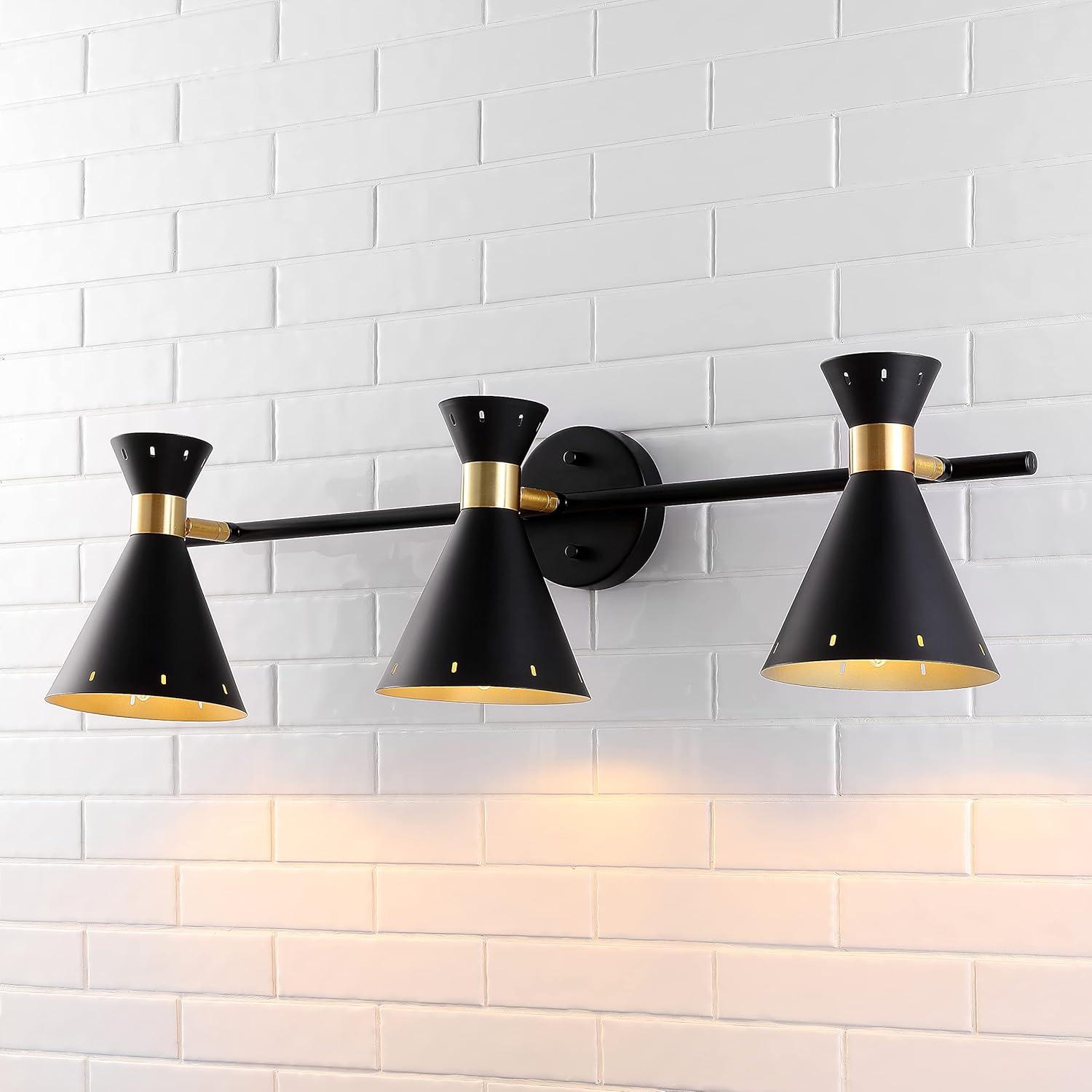 image:imageJONATHAN Y 305 BlackGold 3Light MidCentury LED Track Light Fixture Adjustable Black Metal Shades Retro Spotlight for Kitchen Living Room LED Bulbs Included JYL9905ABlackBrass Gold