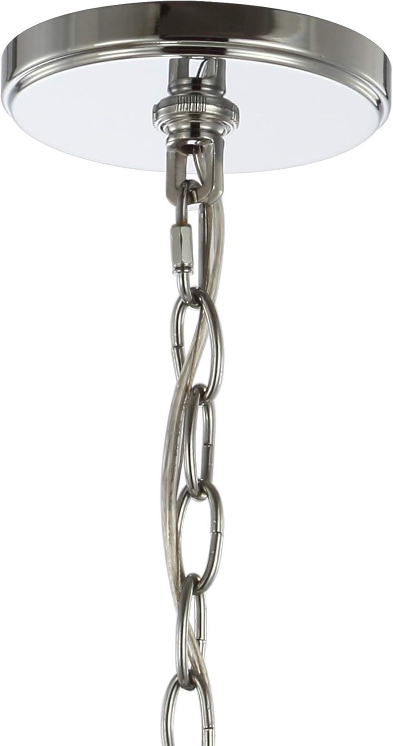 image:imageJONATHAN Y 625 Chrome Adjustable Metal LED Pendant Light Hanging Lantern with Metal Shade Traditional Open Frame Ceiling Fixture for Kitchen Island LED Bulb JYL3525AChrome