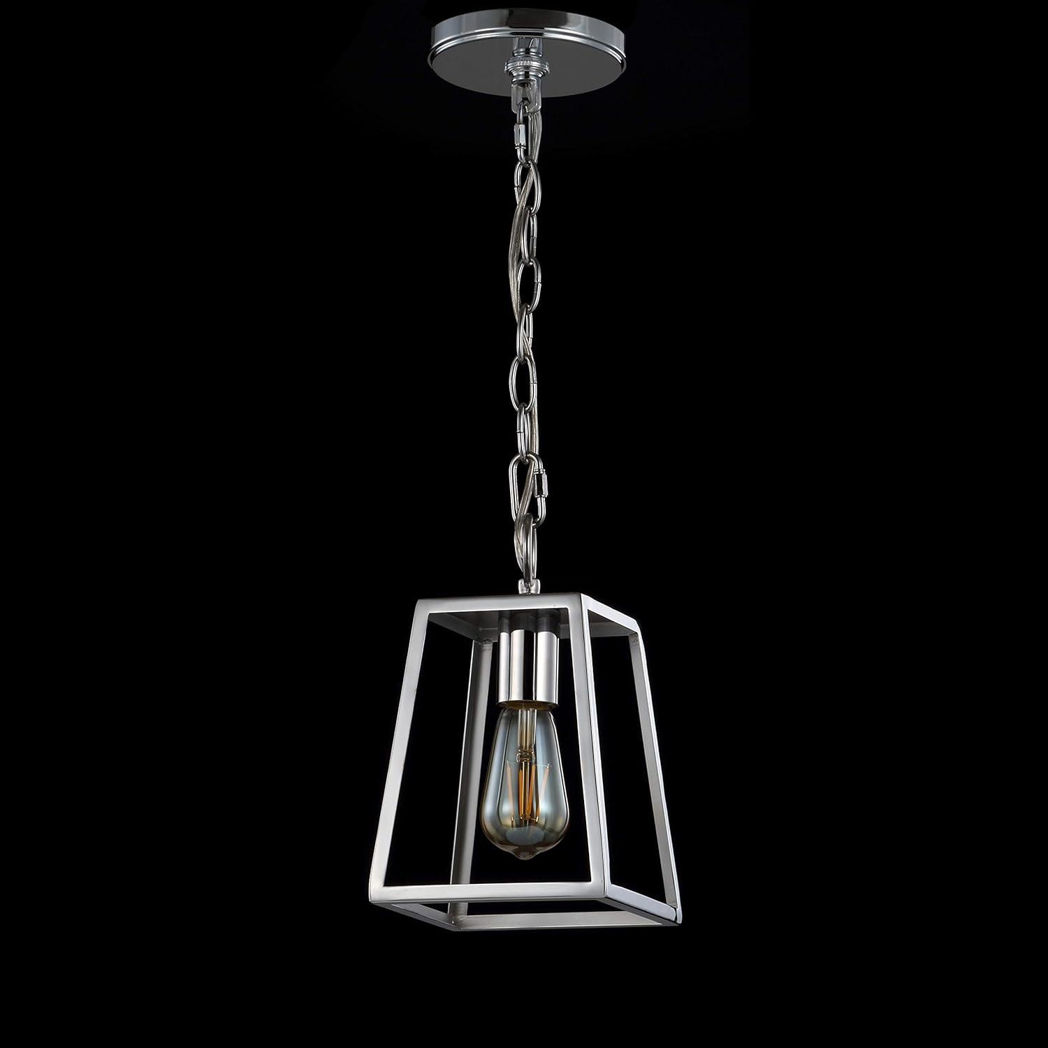 image:imageJONATHAN Y 625 Chrome Adjustable Metal LED Pendant Light Hanging Lantern with Metal Shade Traditional Open Frame Ceiling Fixture for Kitchen Island LED Bulb JYL3525AChrome