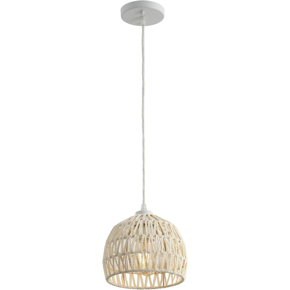 image:imageJONATHAN Y 20 Brown Modern Bohemian Woven Rope LED Pendant Light Fixture Adjustable Dome Ceiling Lamp for Kitchen Island Rope Shade Coastal Farmhouse Decor JYL6504FCream