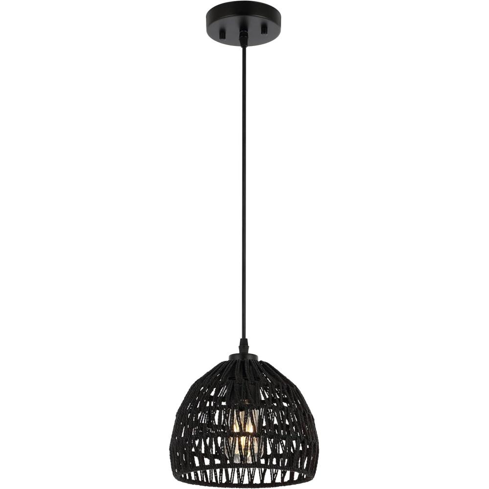 image:imageJONATHAN Y 20 Brown Modern Bohemian Woven Rope LED Pendant Light Fixture Adjustable Dome Ceiling Lamp for Kitchen Island Rope Shade Coastal Farmhouse Decor JYL6504FBlack