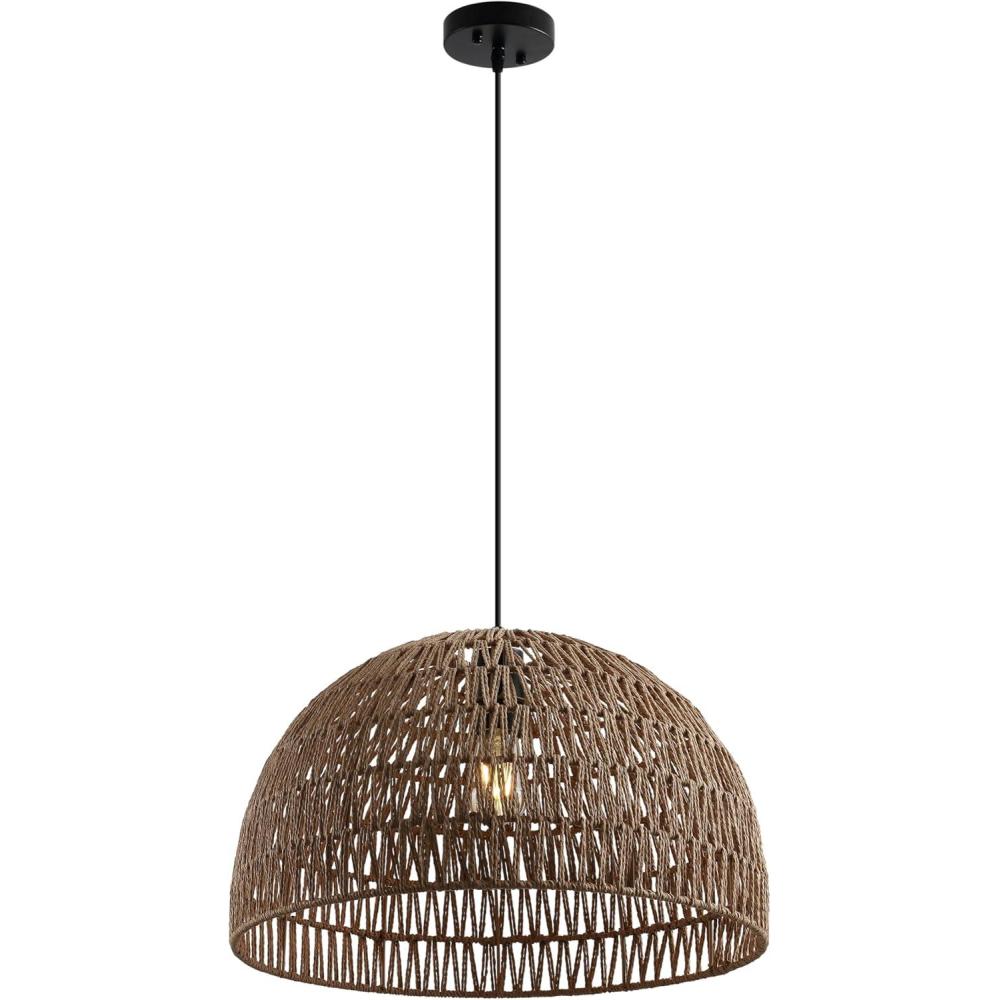 image:imageJONATHAN Y 20 Brown Modern Bohemian Woven Rope LED Pendant Light Fixture Adjustable Dome Ceiling Lamp for Kitchen Island Rope Shade Coastal Farmhouse Decor JYL6504FBrown